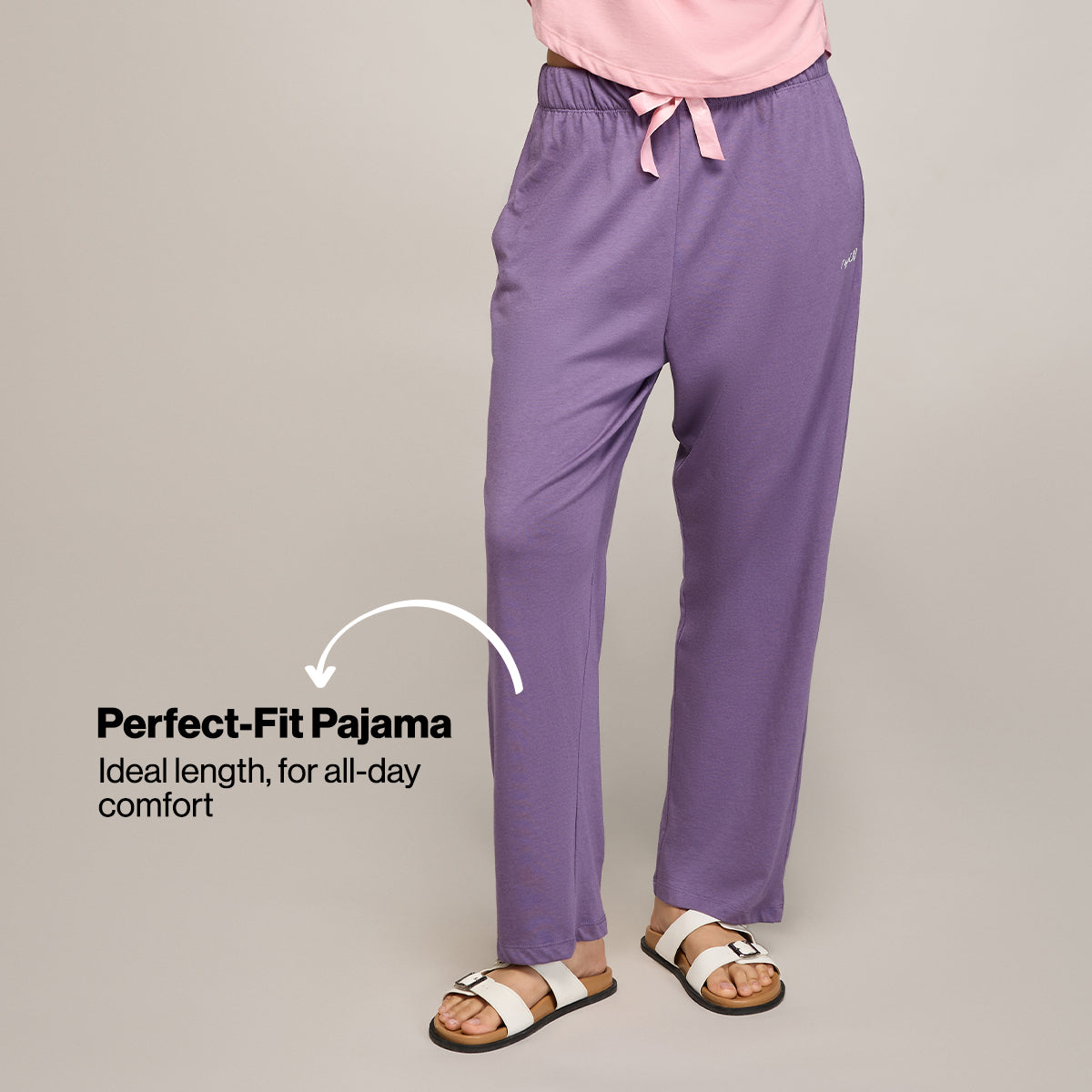 NYKD BY NYKAA BUTTERY SOFT MODAL COTTON PYJAMA COORD SET WITH ROUND NECK GRAPHIC TEE NYS932 PINK