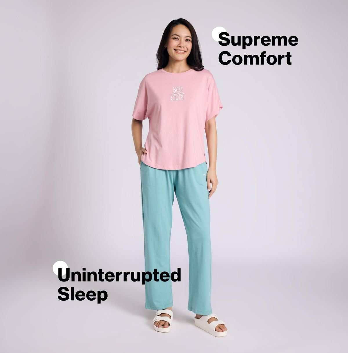 Nykd by Nykaa Buttery Soft Modal Cotton Pyjama Coord Set of 2 With Round Neck Graphic Tee Nys932 Pink Club