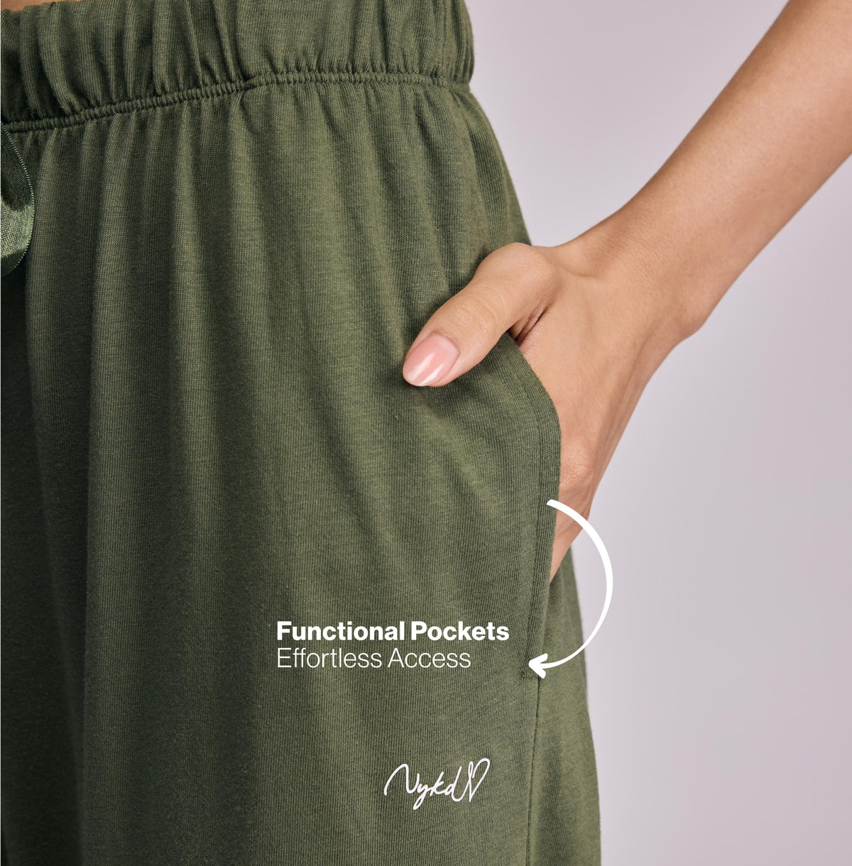 Nykd By Nykaa Buttery Soft Modal Cotton Pyjama Coord Set of 2 With Round Neck Graphic Tee Nys932 Olive