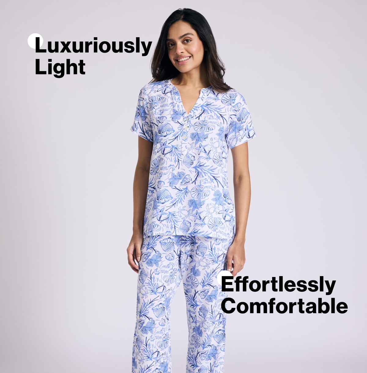 Nykd by Nykaa Breezy Rayon Pyjama Coord Set With Flattering High Low Hem Top Nys933 Blue Nautical