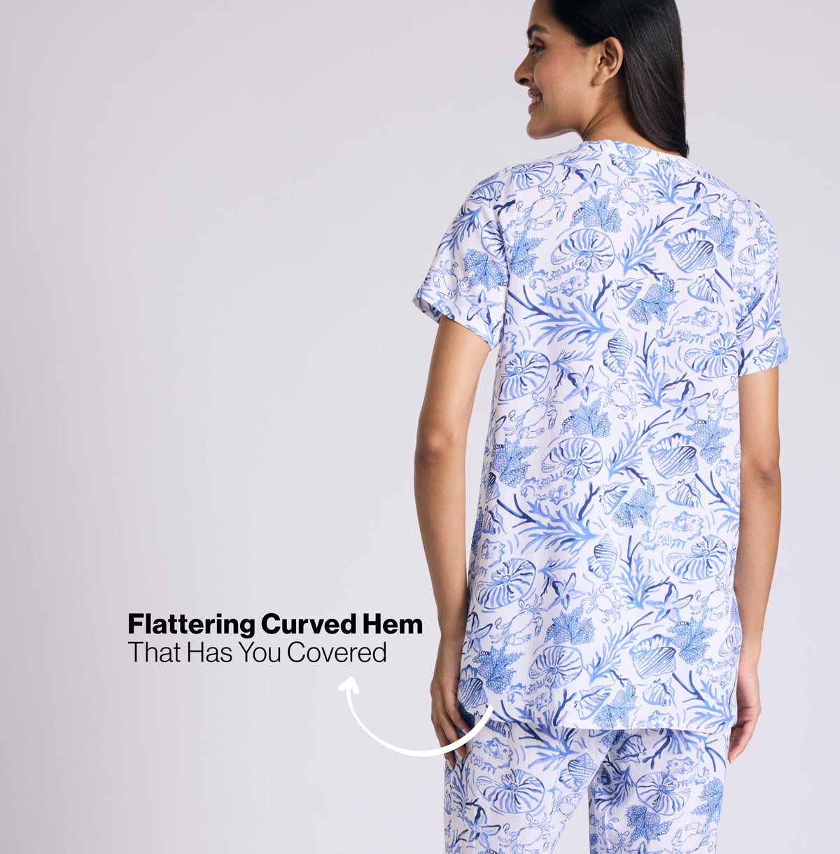 Nykd by Nykaa Breezy Rayon Pyjama Coord Set With Flattering High Low Hem Top Nys933 Blue Nautical