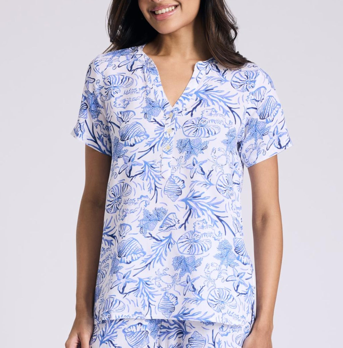 Nykd by Nykaa Breezy Rayon Pyjama Coord Set With Flattering High Low Hem Top Nys933 Blue Nautical