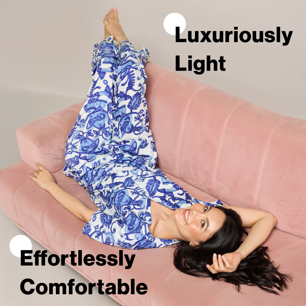 NYKD BY NYKAA BREEZY RAYON PYJAMA COORD SET WITH FLATTERING HIGH LOW HEM TOP NYS933 BLUE