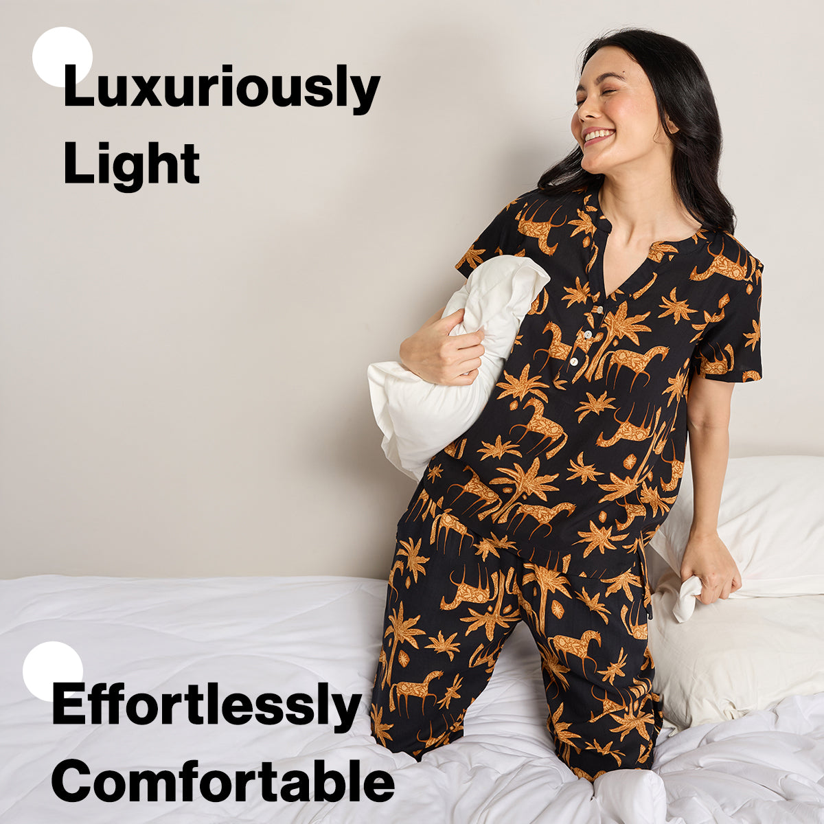 NYKD BY NYKAA BREEZY RAYON PYJAMA COORD SET WITH FLATTERING HIGH LOW HEM TOP NYS933 CHARCOAL