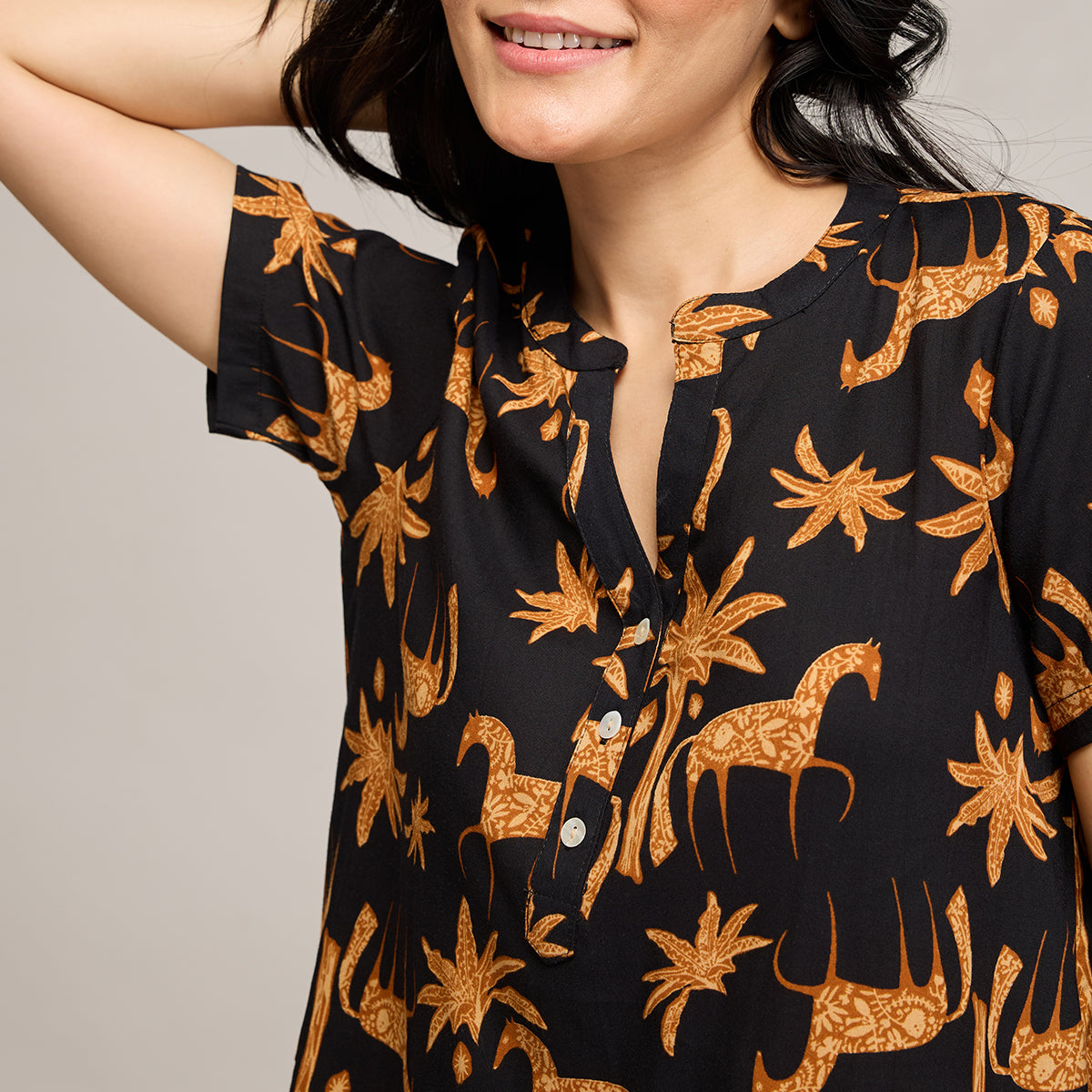 NYKD BY NYKAA BREEZY RAYON PYJAMA COORD SET WITH FLATTERING HIGH LOW HEM TOP NYS933 CHARCOAL