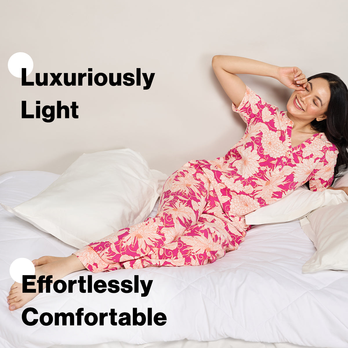 NYKD BY NYKAA BREEZY RAYON PYJAMA COORD SET WITH FLATTERING HIGH LOW HEM TOP NYS933 PINK