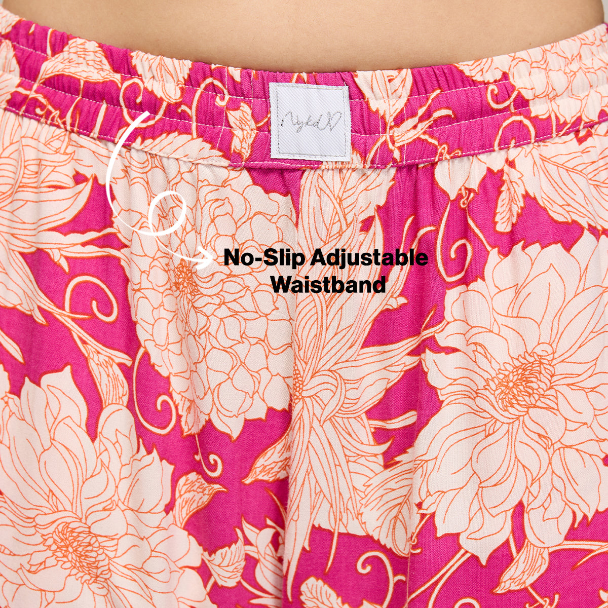 NYKD BY NYKAA BREEZY RAYON PYJAMA COORD SET WITH FLATTERING HIGH LOW HEM TOP NYS933 PINK