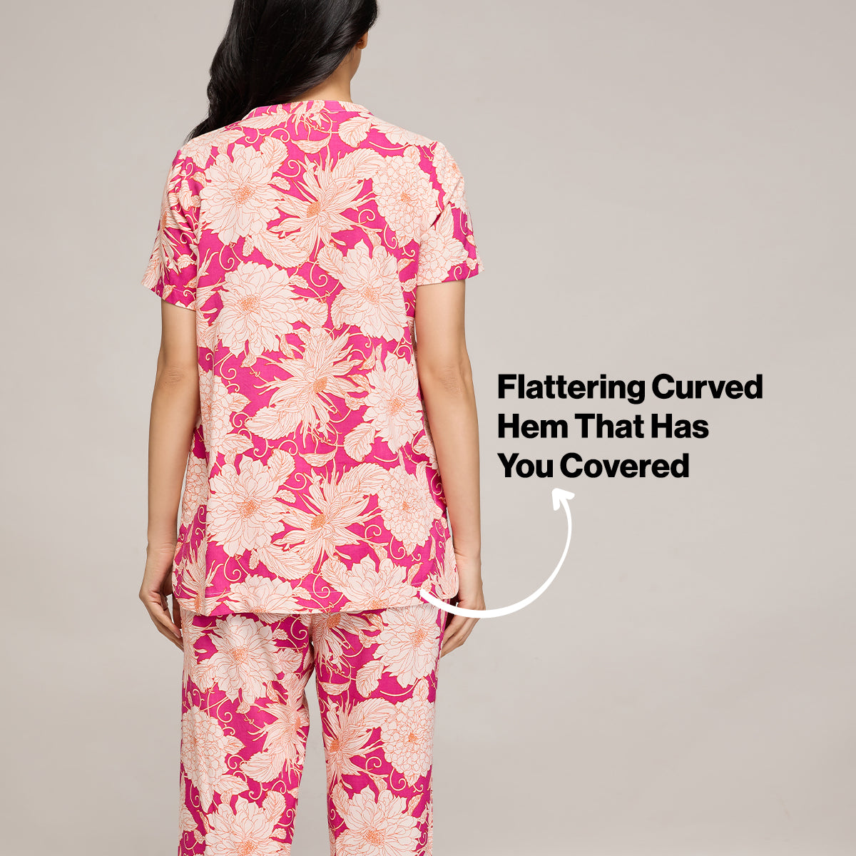 NYKD BY NYKAA BREEZY RAYON PYJAMA COORD SET WITH FLATTERING HIGH LOW HEM TOP NYS933 PINK