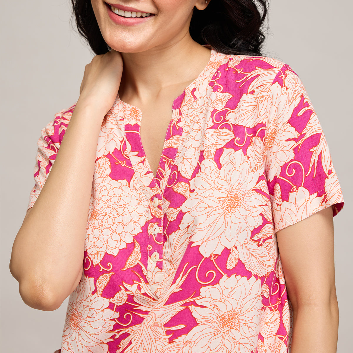 NYKD BY NYKAA BREEZY RAYON PYJAMA COORD SET WITH FLATTERING HIGH LOW HEM TOP NYS933 PINK