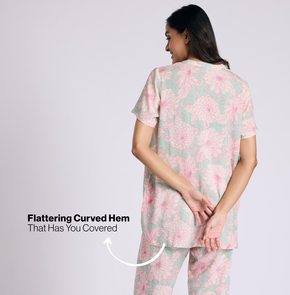 Nykd by Nykaa Breezy Rayon Pyjama Coord Set With Flattering High Low Hem Top Nys933 Green Floral