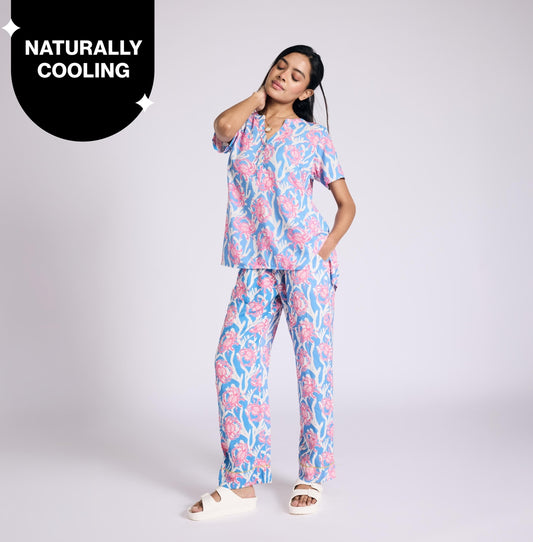 Nykd by Nykaa Breezy Rayon Pyjama Coord Set With Flattering High Low Hem Top Nys933 Pink Crab