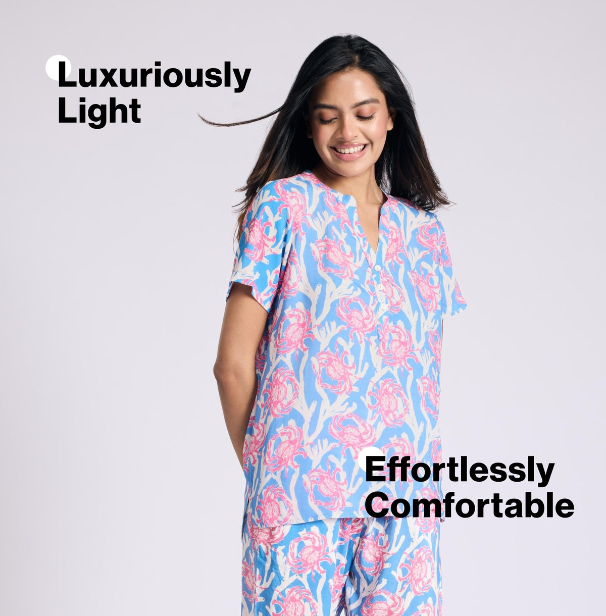 Nykd by Nykaa Breezy Rayon Pyjama Coord Set With Flattering High Low Hem Top Nys933 Pink Crab