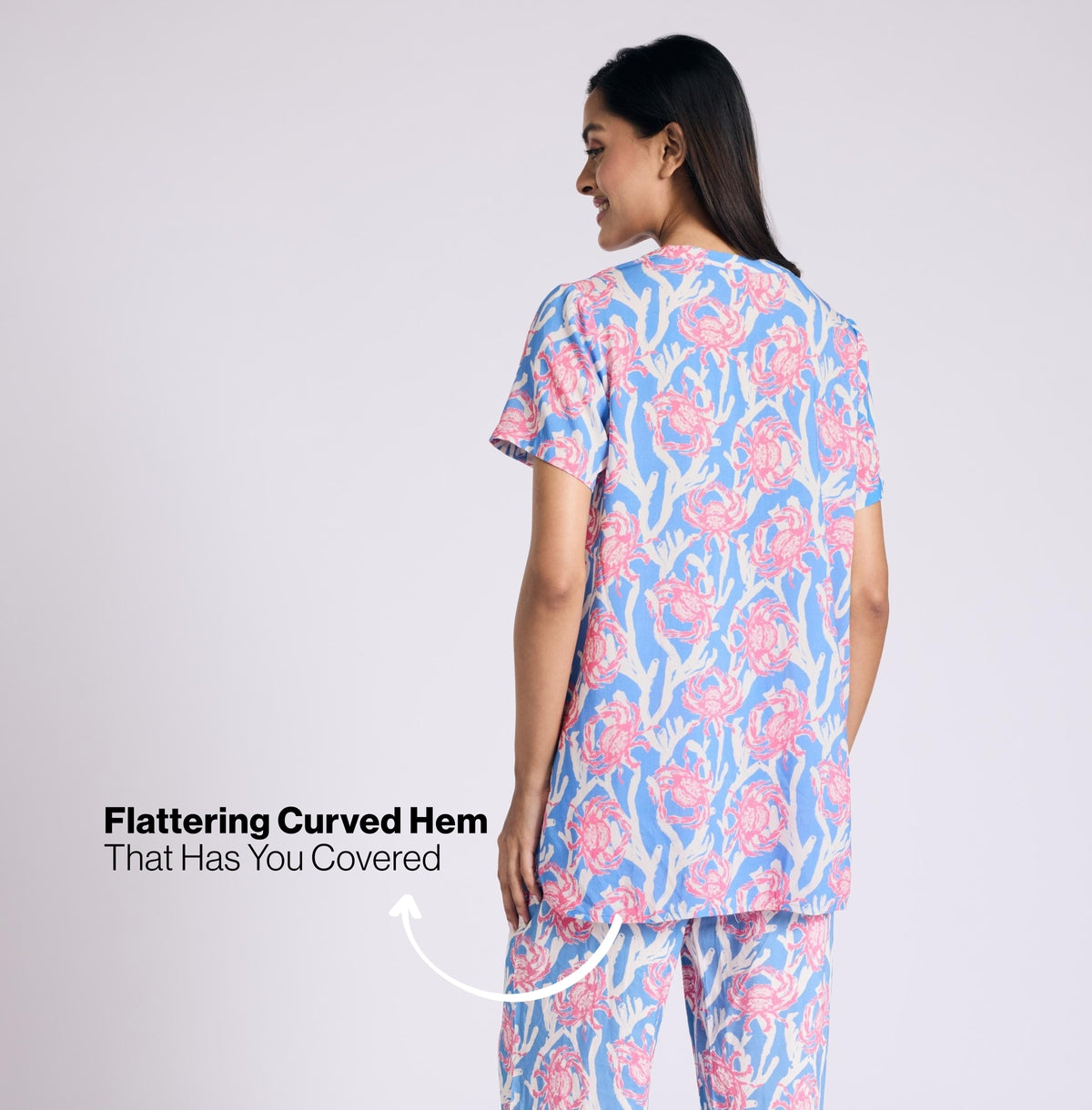 Nykd by Nykaa Breezy Rayon Pyjama Coord Set With Flattering High Low Hem Top Nys933 Pink Crab