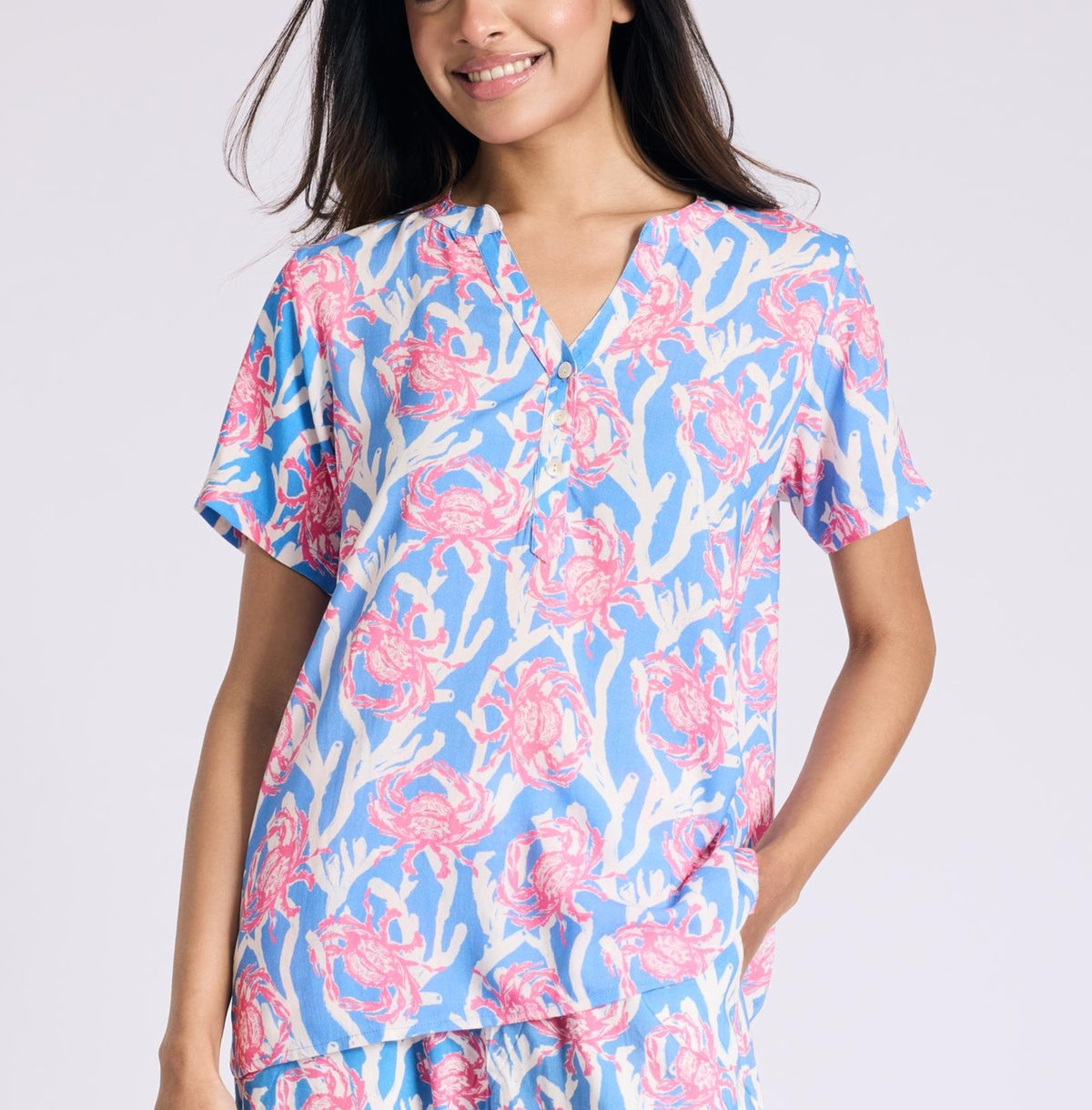 Nykd by Nykaa Breezy Rayon Pyjama Coord Set With Flattering High Low Hem Top Nys933 Pink Crab