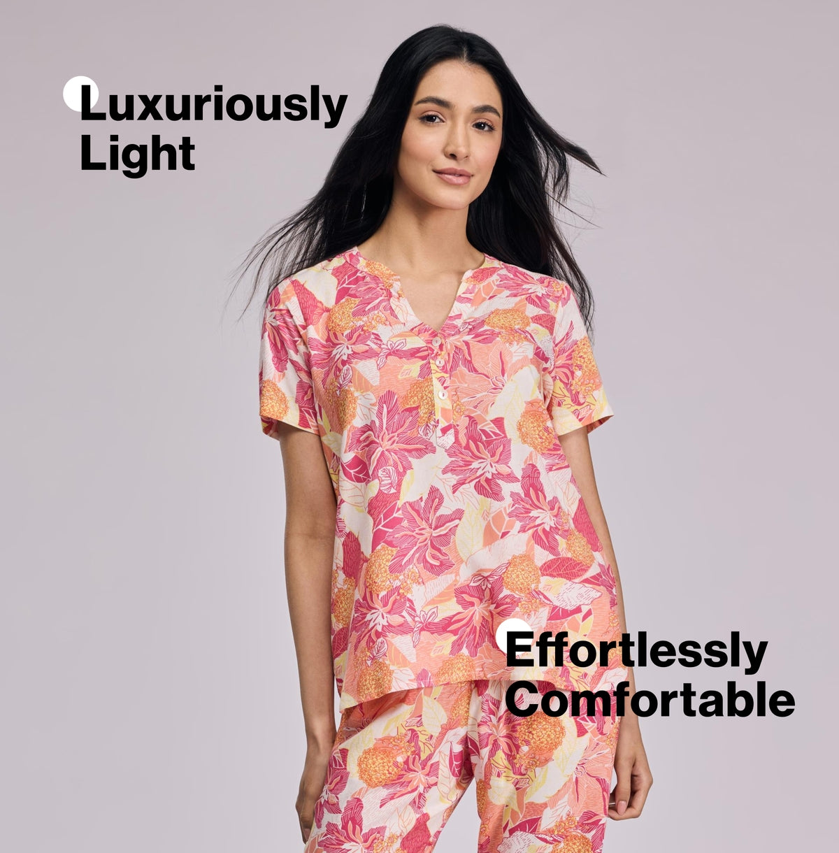 Nykd by Nykaa Breezy Rayon Pyjama Coord Set With Flattering High Low Hem Top Nys933 Pink Floral