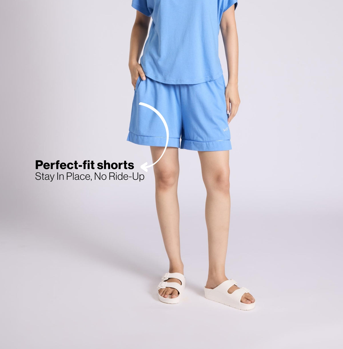 Nykd by Nykaa Buttery Soft Modal Cotton Shorts Coord Set With Round Neck Graphic Tee Nys940 Blue Nautical