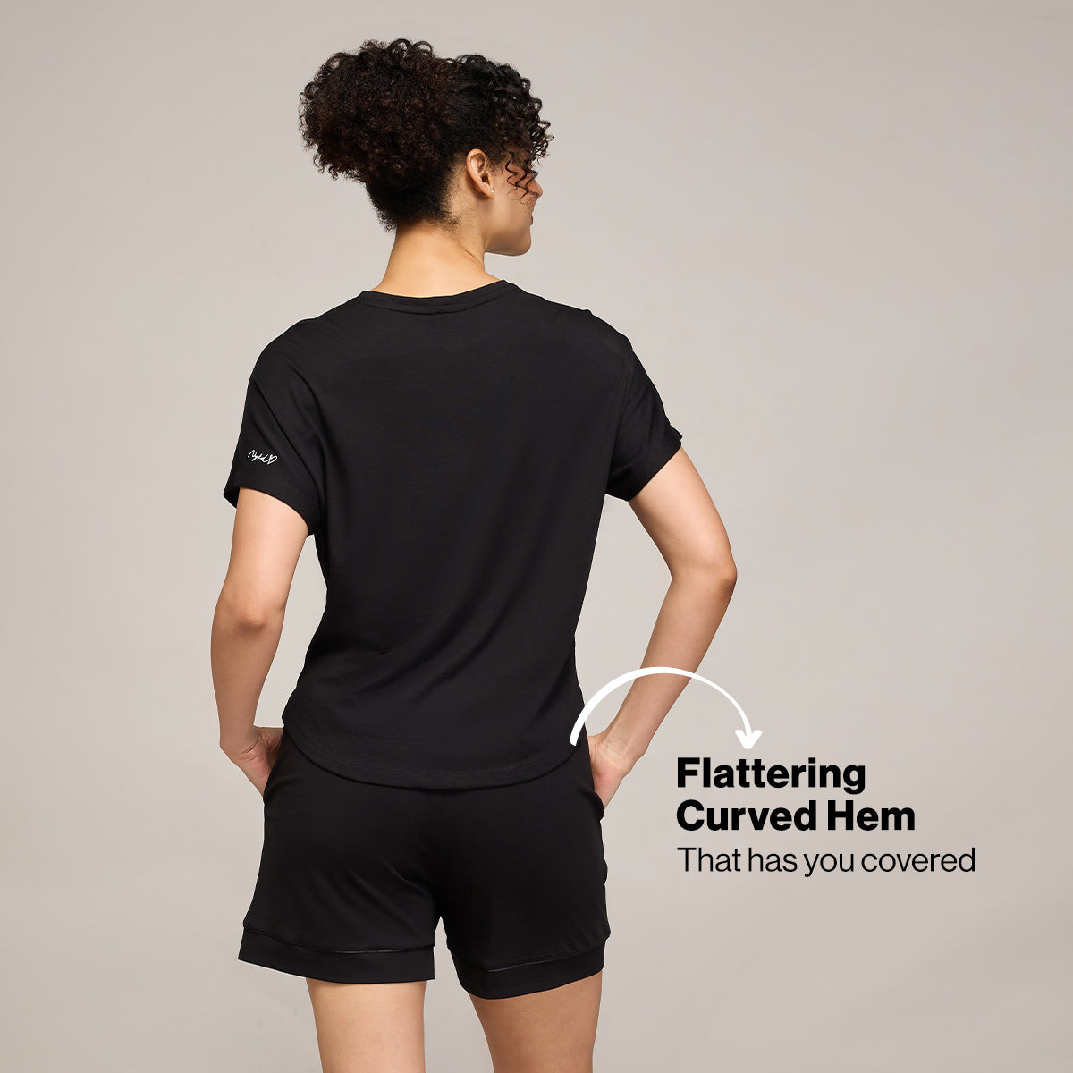 NYKD BY NYKAA BUTTERY SOFT MODAL COTTON SHORTS COORD SET WITH ROUND NECK GRAPHIC TEE NYS940 BLACK