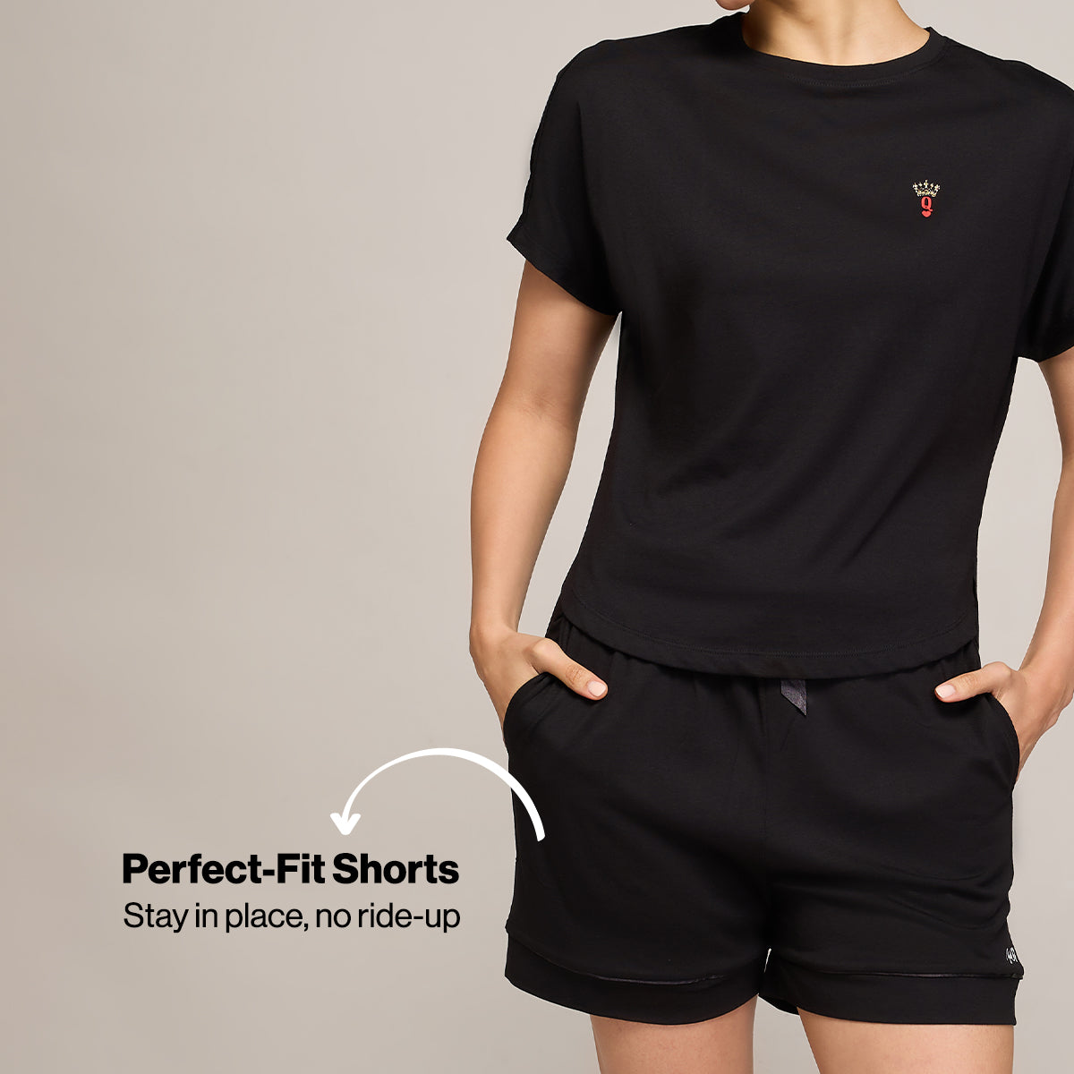 NYKD BY NYKAA BUTTERY SOFT MODAL COTTON SHORTS COORD SET WITH ROUND NECK GRAPHIC TEE NYS940 BLACK