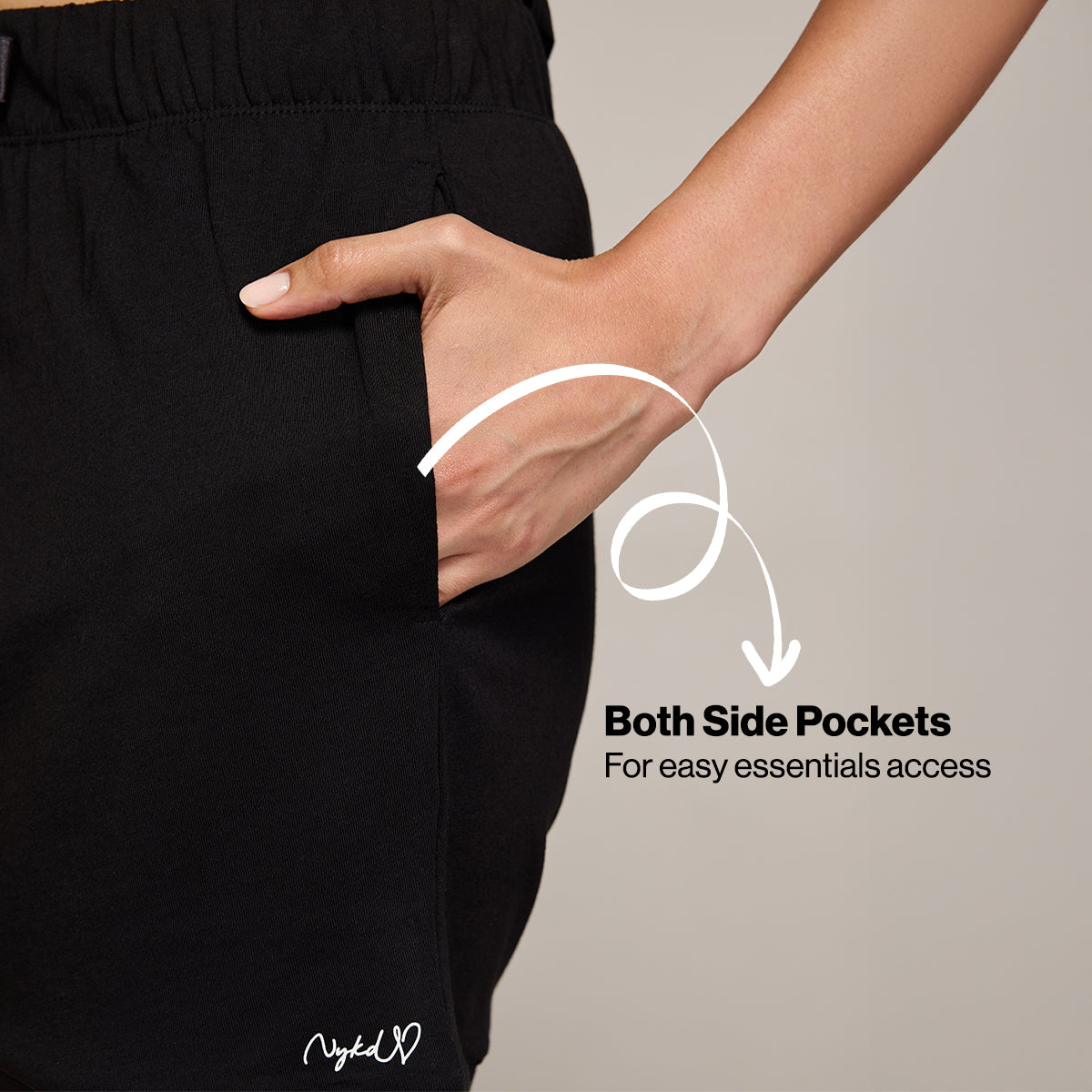 NYKD BY NYKAA BUTTERY SOFT MODAL COTTON SHORTS COORD SET WITH ROUND NECK GRAPHIC TEE NYS940 BLACK