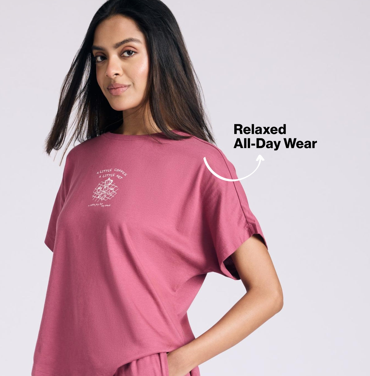 Nykd by Nykaa Buttery Soft Modal Cotton Shorts Coord Set With Round Neck Graphic Tee Nys940 Grape Coffee