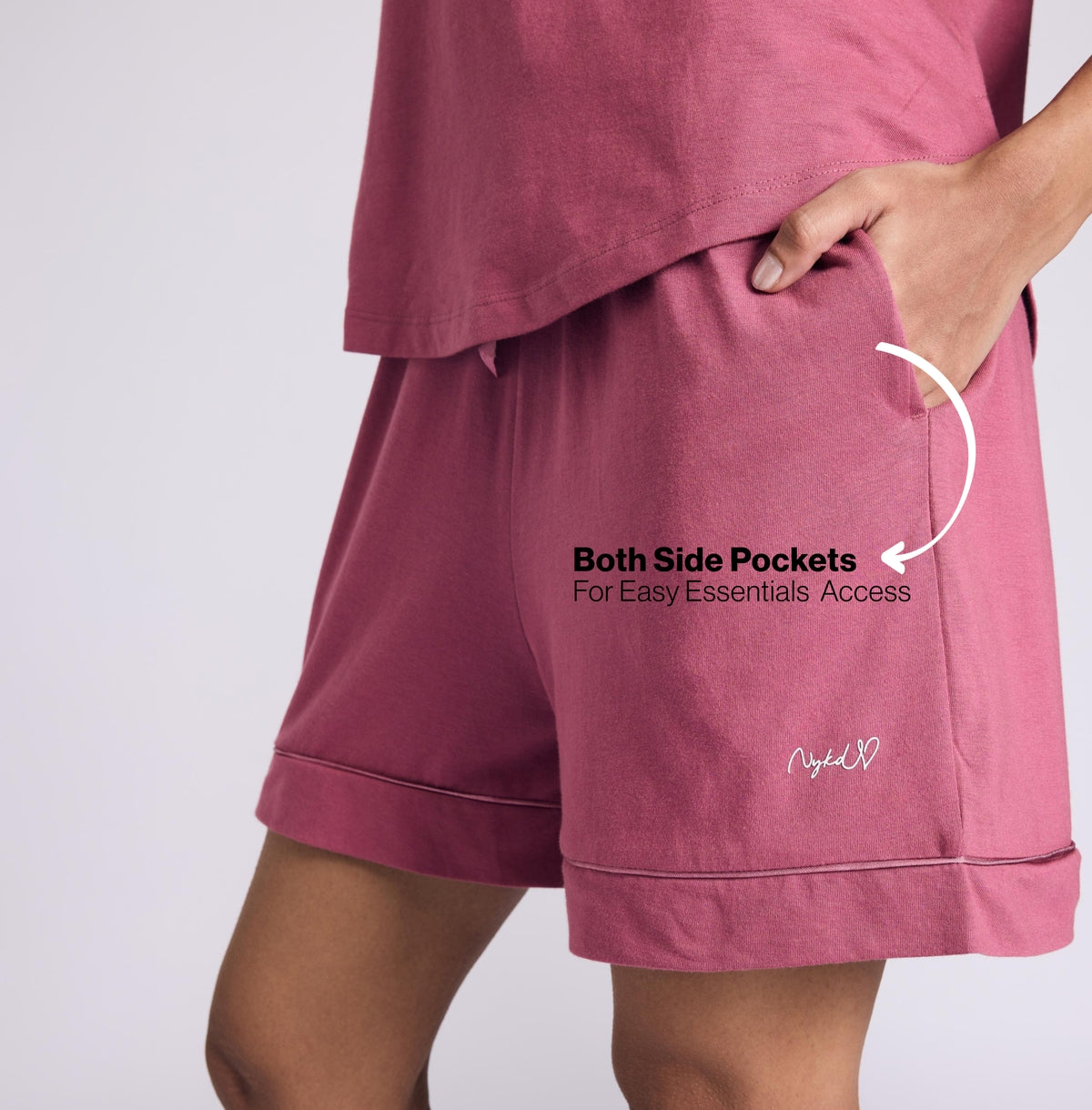Nykd by Nykaa Buttery Soft Modal Cotton Shorts Coord Set With Round Neck Graphic Tee Nys940 Grape Coffee