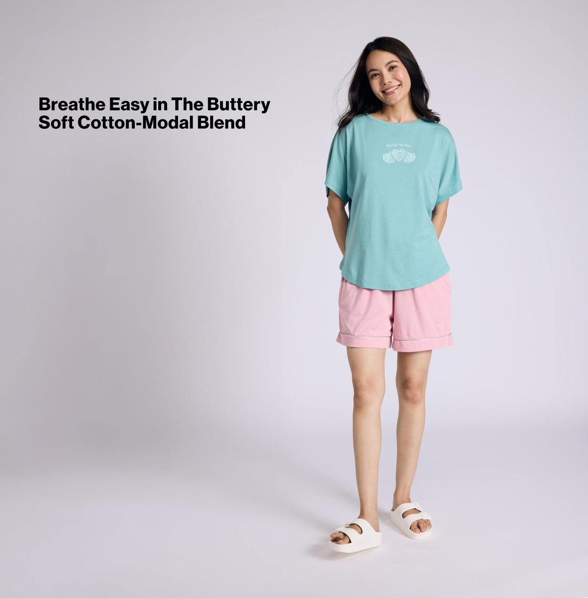 Nykd by Nykaa Buttery Soft Modal Cotton Shorts Coord Set With Round Neck Graphic Tee Nys940 Green Heart