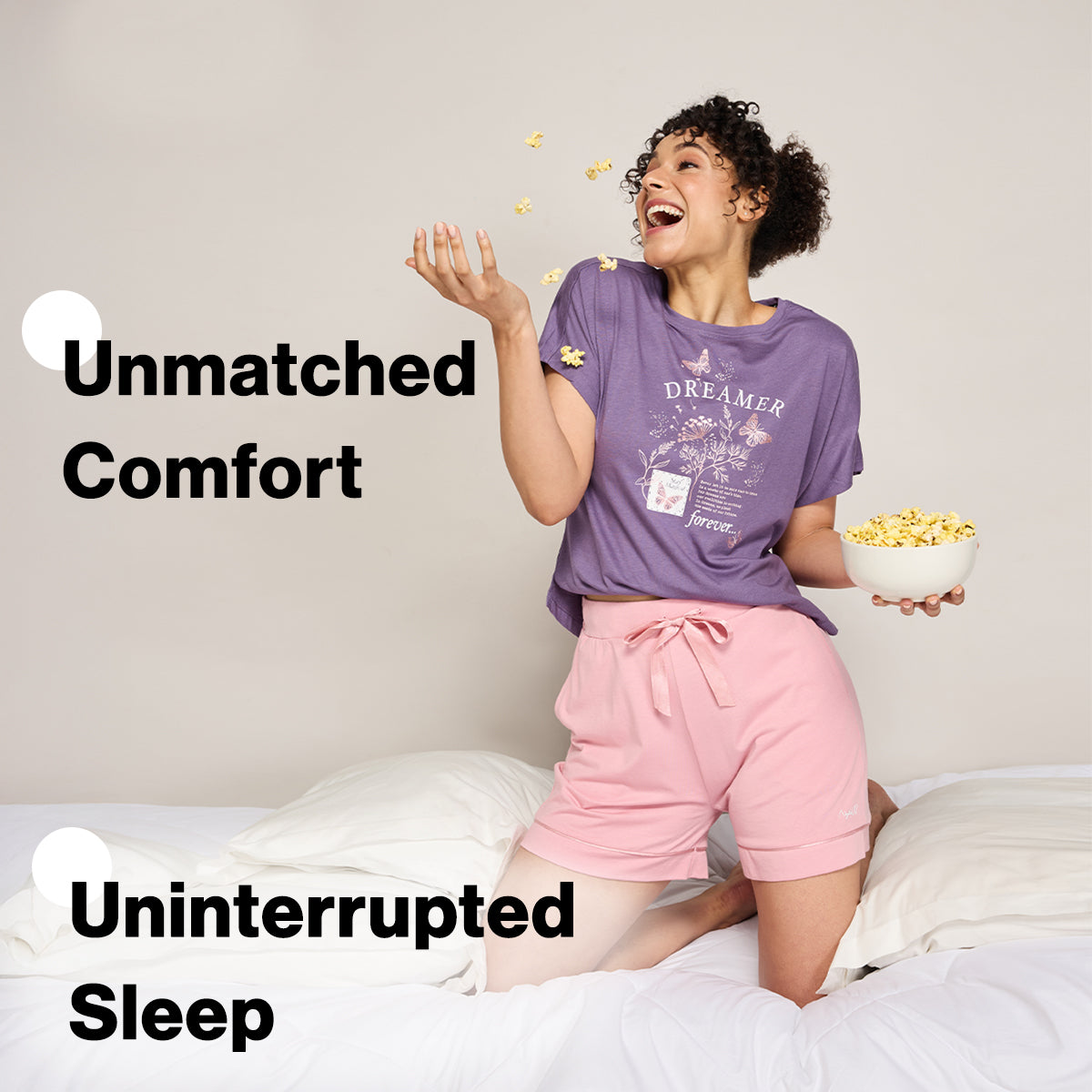 NYKD BY NYKAA BUTTERY SOFT MODAL COTTON SHORTS COORD SET WITH ROUND NECK GRAPHIC TEE NYS940 Purple