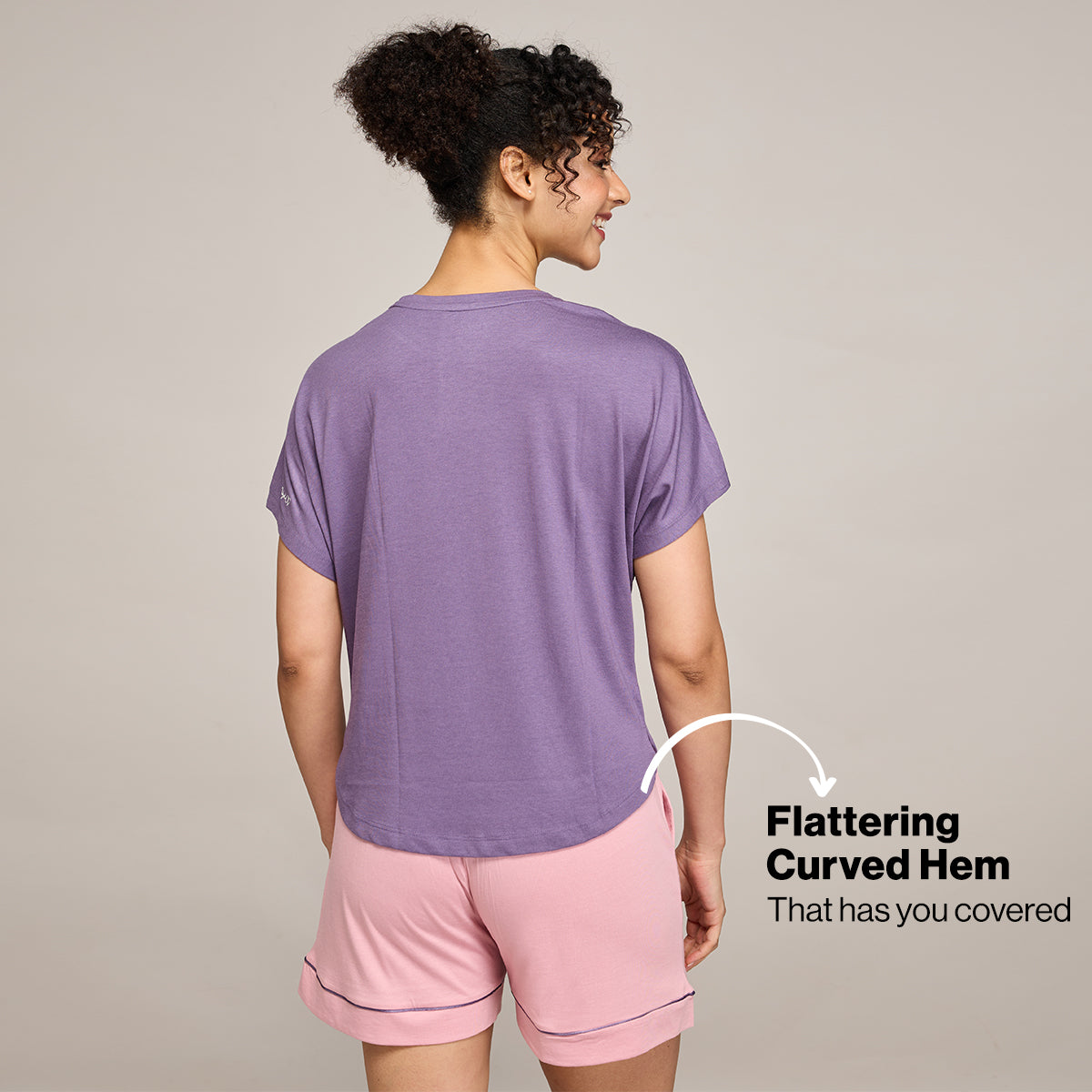 NYKD BY NYKAA BUTTERY SOFT MODAL COTTON SHORTS COORD SET WITH ROUND NECK GRAPHIC TEE NYS940 Purple