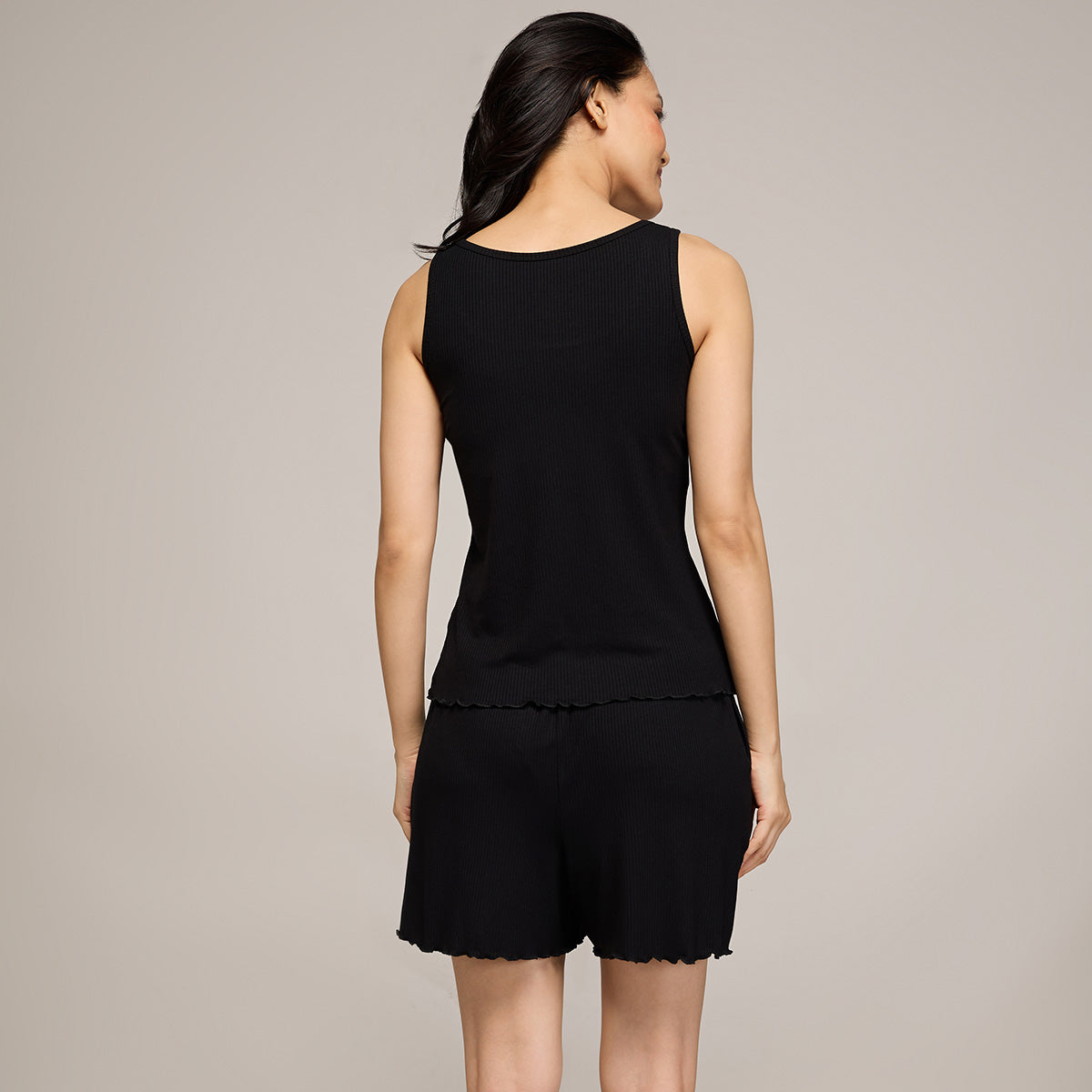 Nykd By Nykaa Essential Soft Ribbed Shorts Coord Set With Scoop Neck Cami Top Nys941 Black