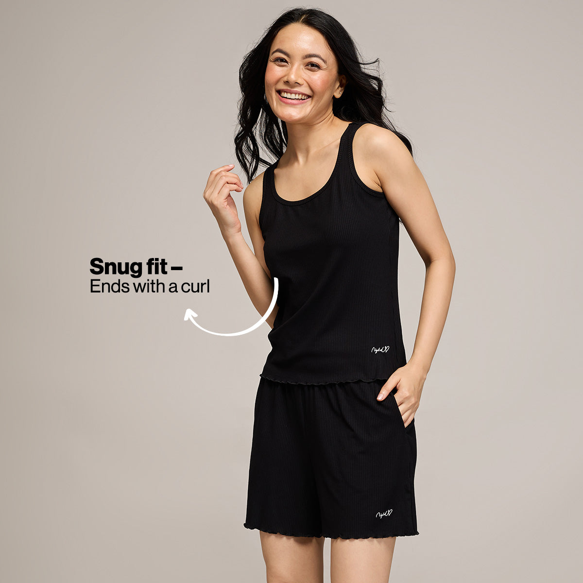 Nykd By Nykaa Essential Soft Ribbed Shorts Coord Set With Scoop Neck Cami Top Nys941 Black