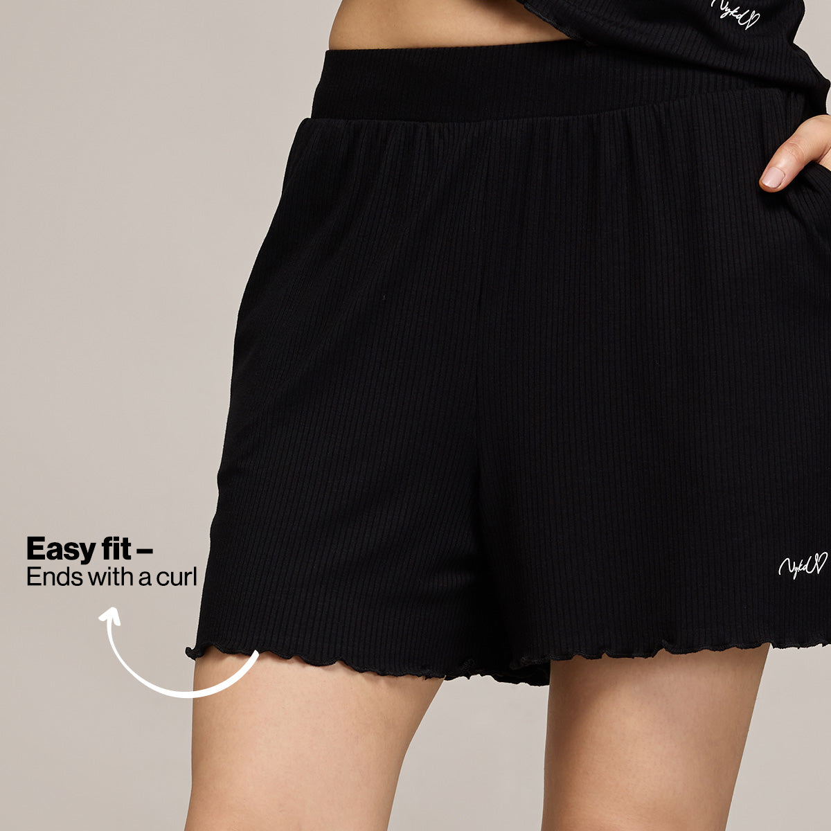 Nykd By Nykaa Essential Soft Ribbed Shorts Coord Set With Scoop Neck Cami Top Nys941 Black