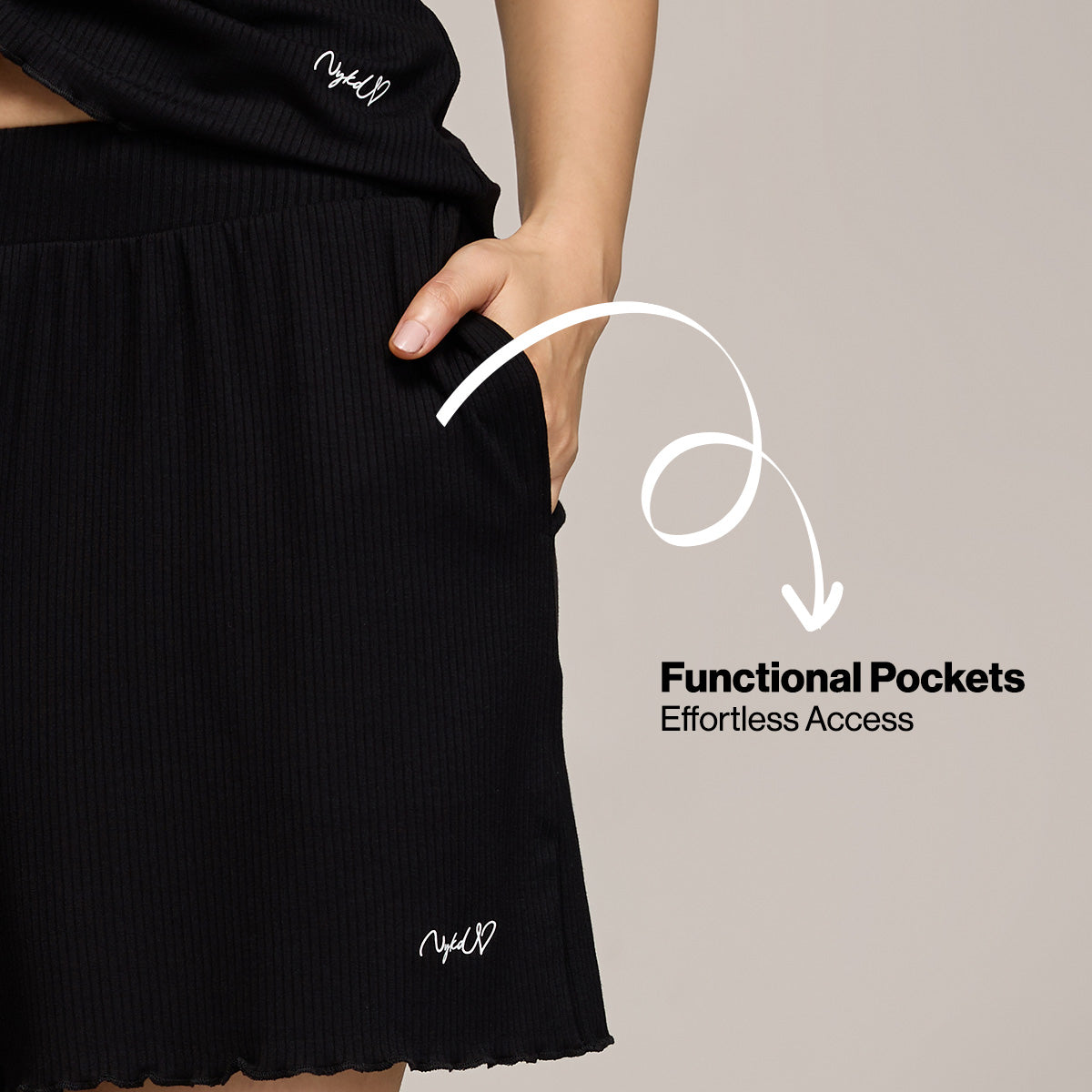 Nykd By Nykaa Essential Soft Ribbed Shorts Coord Set With Scoop Neck Cami Top Nys941 Black