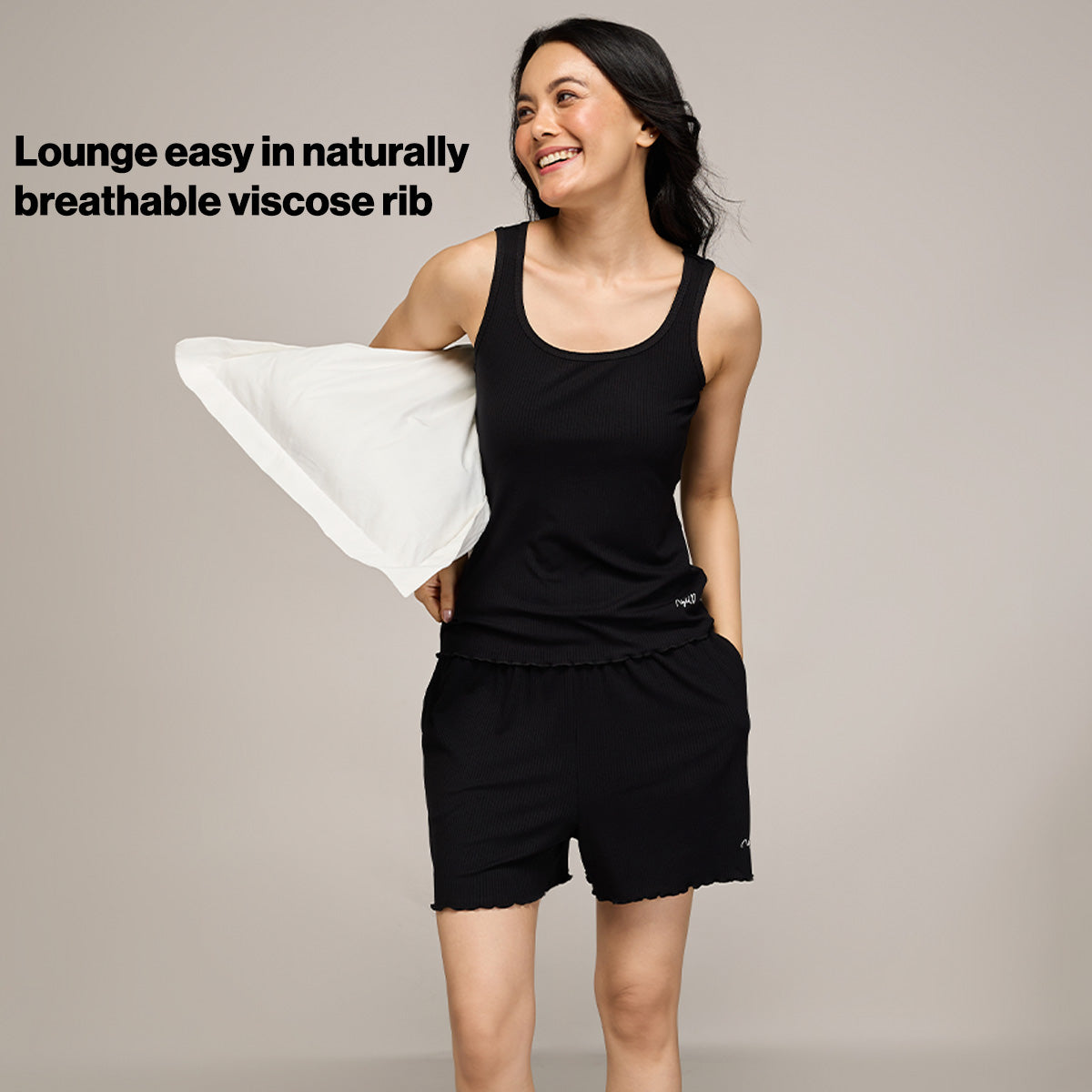 Nykd By Nykaa Essential Soft Ribbed Shorts Coord Set With Scoop Neck Cami Top Nys941 Black