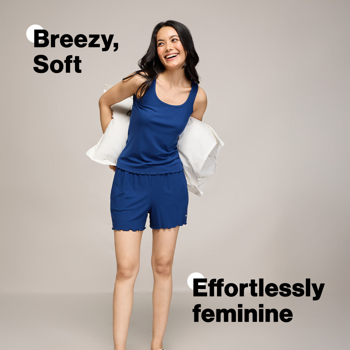 Nykd By Nykaa Essential Soft Ribbed Shorts Coord Set With Scoop Neck Cami Top Nys941 Navy Blue