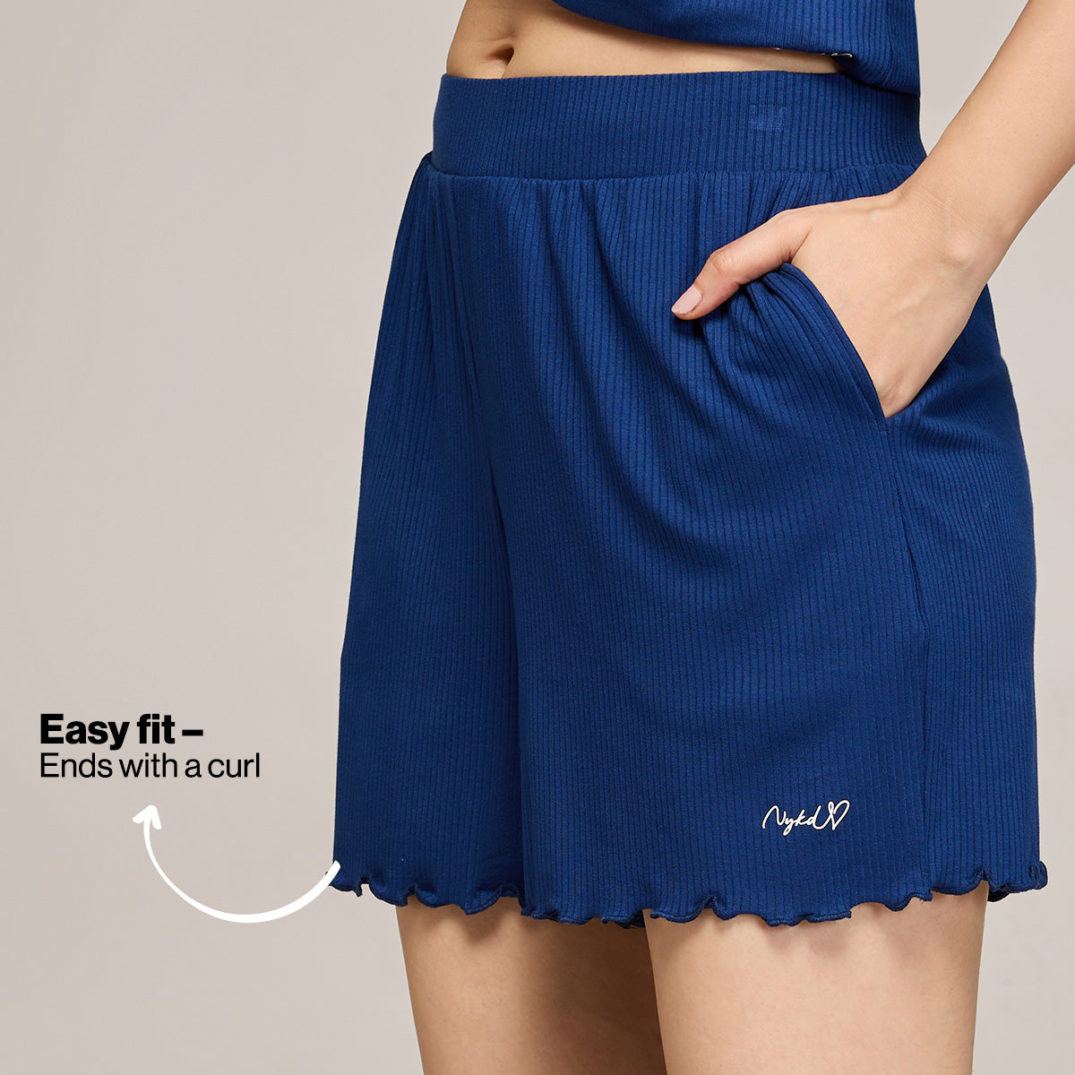 Nykd By Nykaa Essential Soft Ribbed Shorts Coord Set With Scoop Neck Cami Top Nys941 Navy Blue