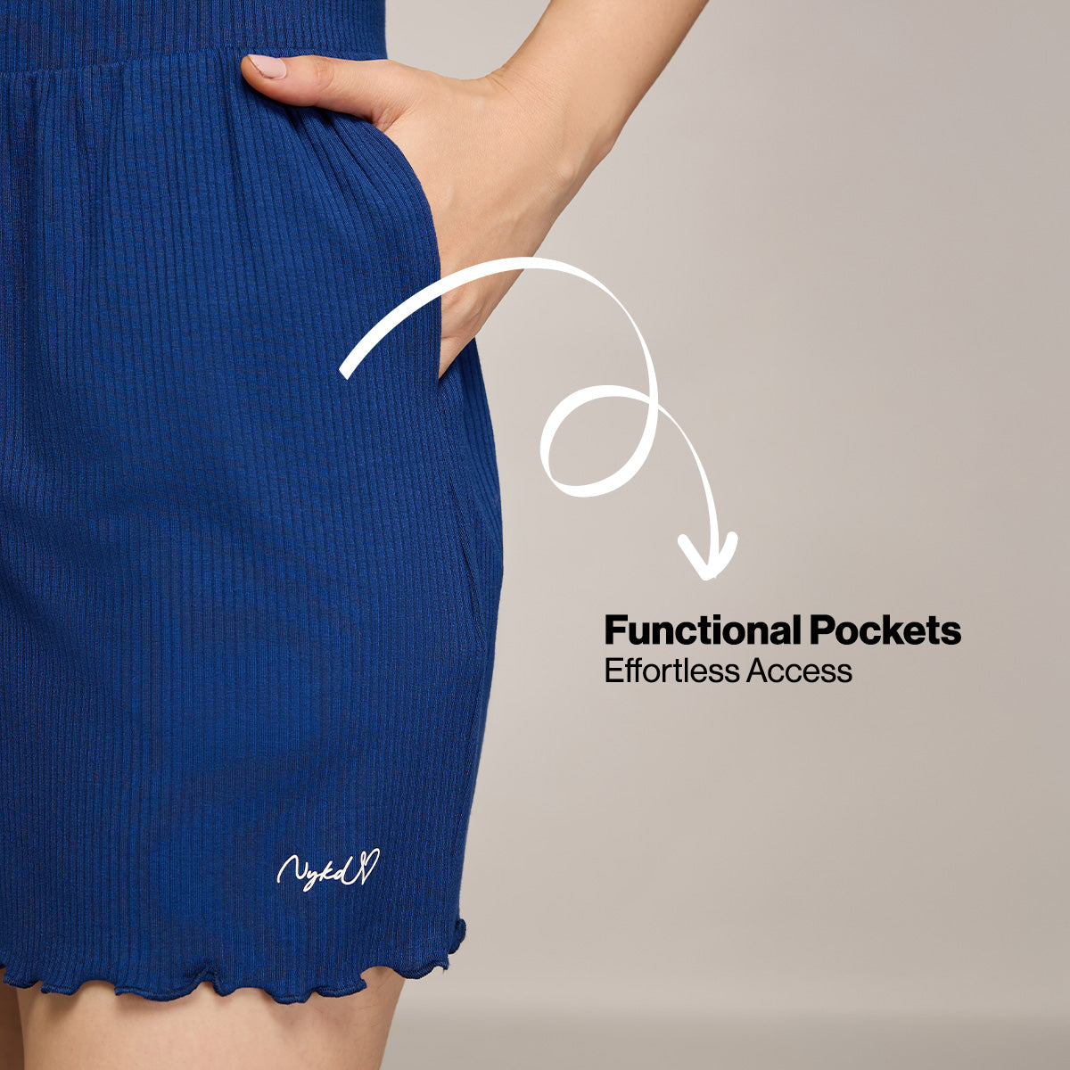 Nykd By Nykaa Essential Soft Ribbed Shorts Coord Set With Scoop Neck Cami Top Nys941 Navy Blue