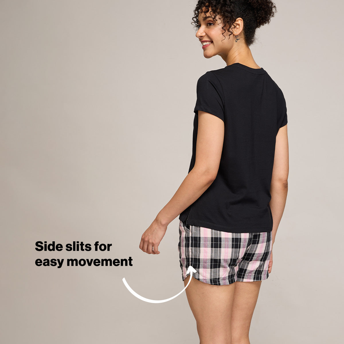 Nykd By Nykaa Essential Cotton Shorts Coord Set With Crew Neck Cotton Knit Tee Nys942 Black