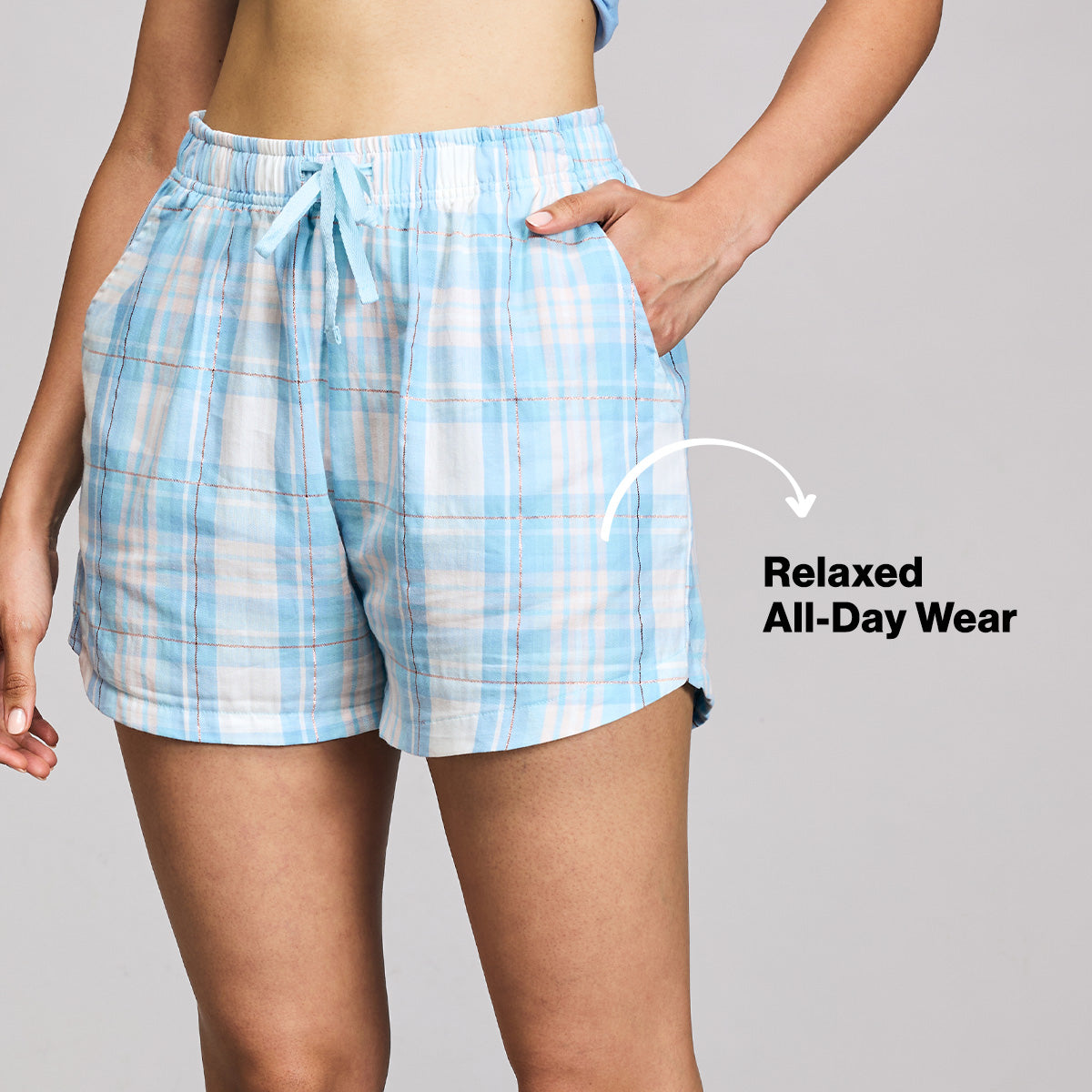 Nykd By Nykaa Essential Cotton Shorts Coord Set With Crew Neck Cotton Knit Tee Nys942 Blue