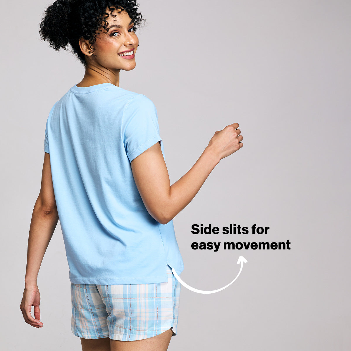 Nykd By Nykaa Essential Cotton Shorts Coord Set With Crew Neck Cotton Knit Tee Nys942 Blue