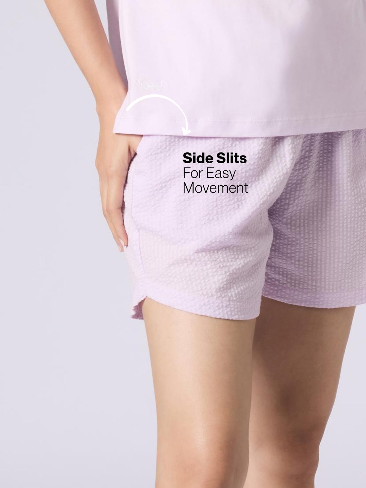 Nykd by Nykaa Essential Cotton Shorts Coord Set With Crew Neck Cotton Knit Tee Nys942 Lavender Seer