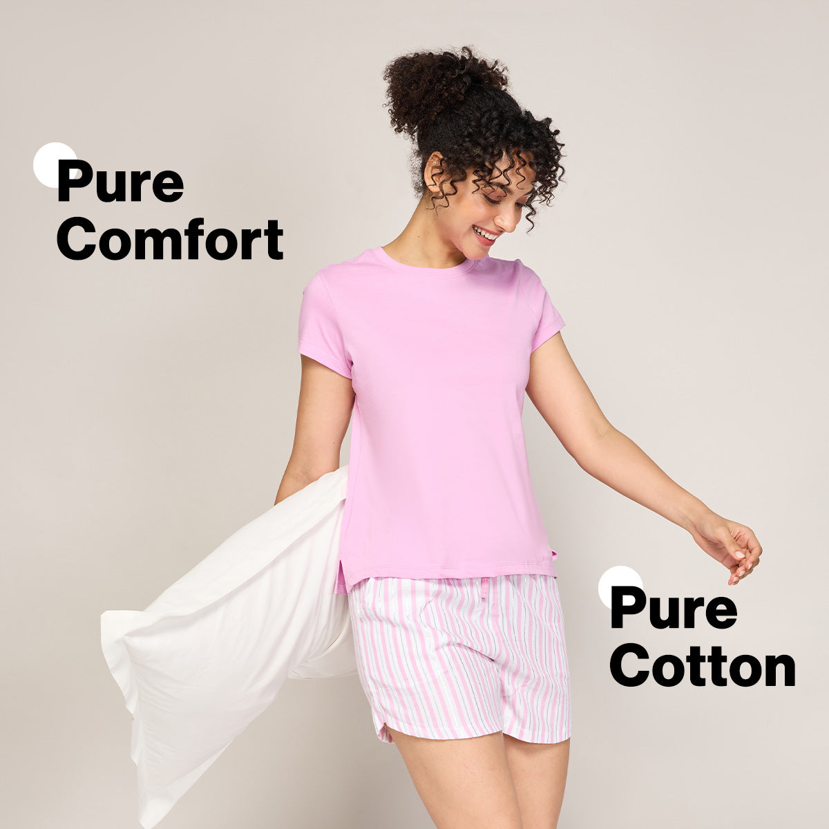 Nykd By Nykaa Essential Cotton Shorts Coord Set With Crew Neck Cotton Knit Tee Nys942 Pink
