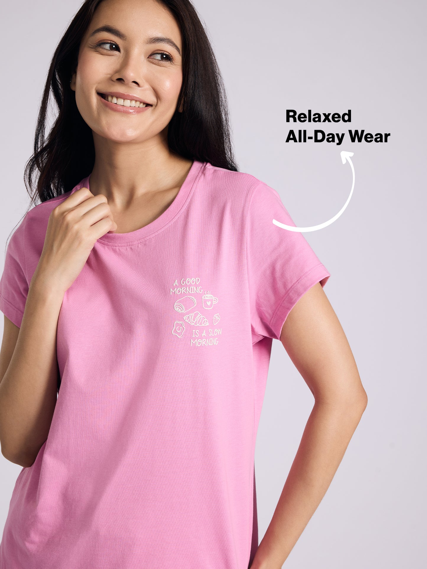 Nykd by Nykaa Essential Cotton Shorts Coord Set With Crew Neck Cotton Knit Tee Nys942 Pink Seer