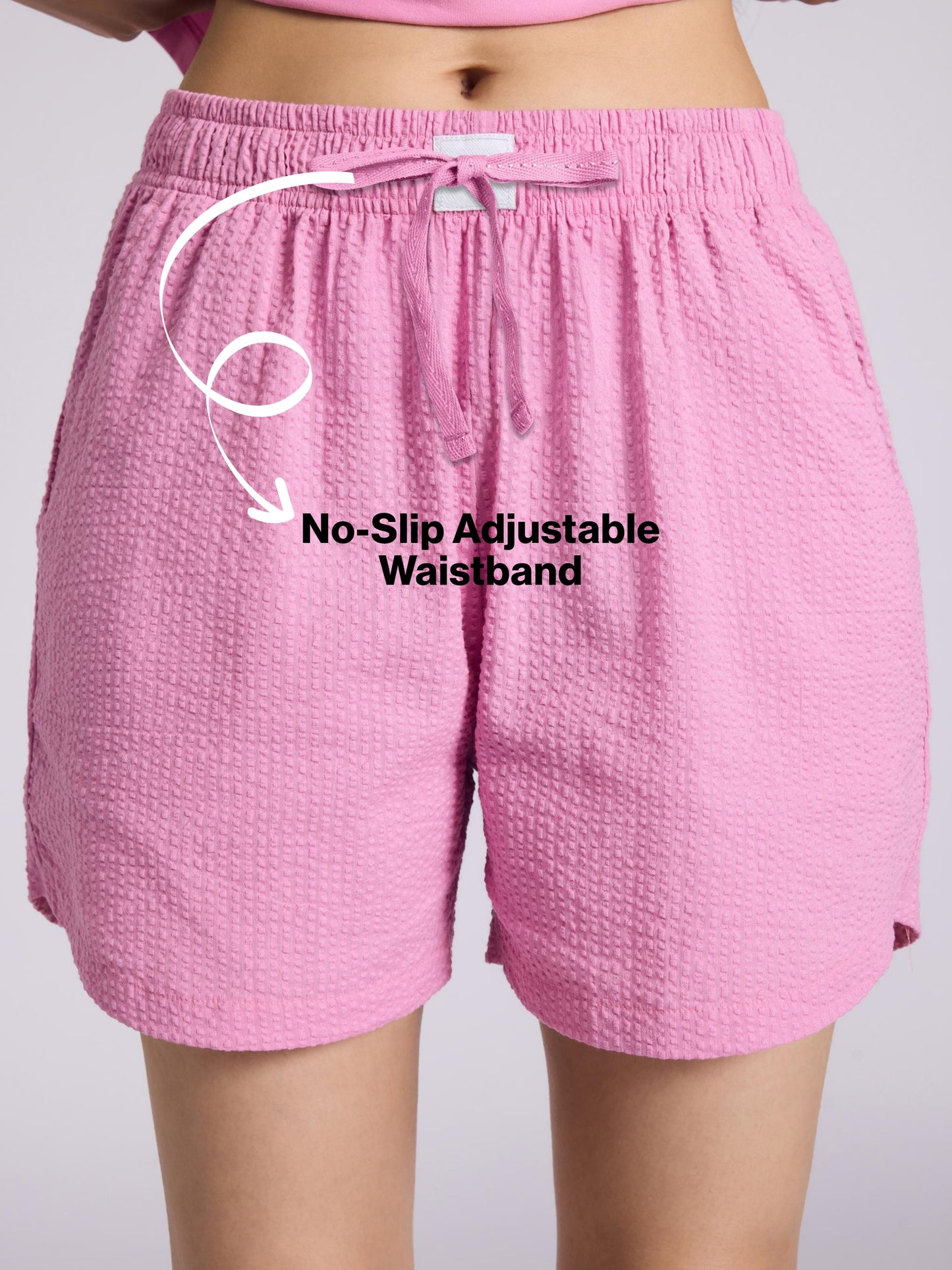 Nykd by Nykaa Essential Cotton Shorts Coord Set With Crew Neck Cotton Knit Tee Nys942 Pink Seer