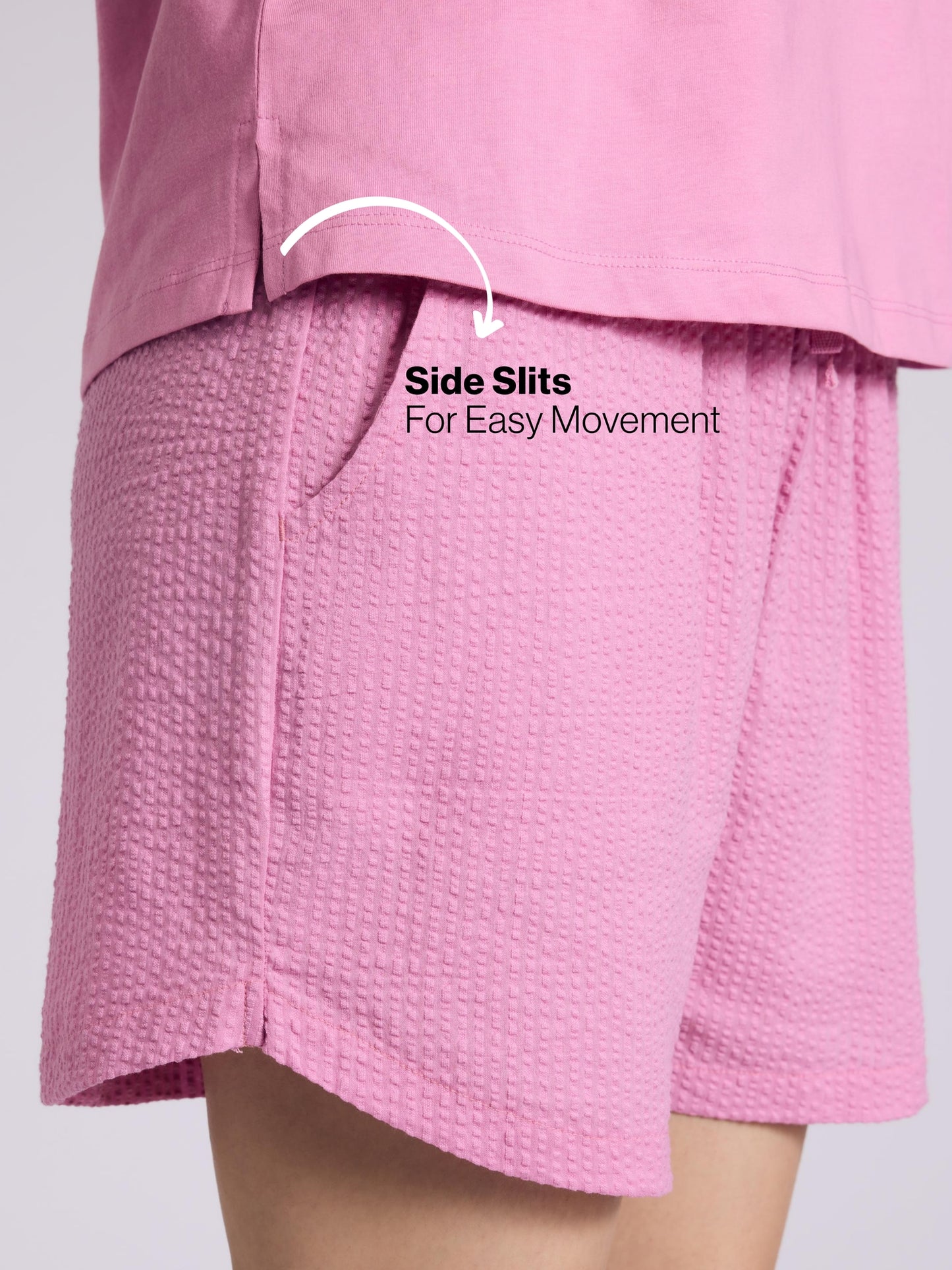 Nykd by Nykaa Essential Cotton Shorts Coord Set With Crew Neck Cotton Knit Tee Nys942 Pink Seer