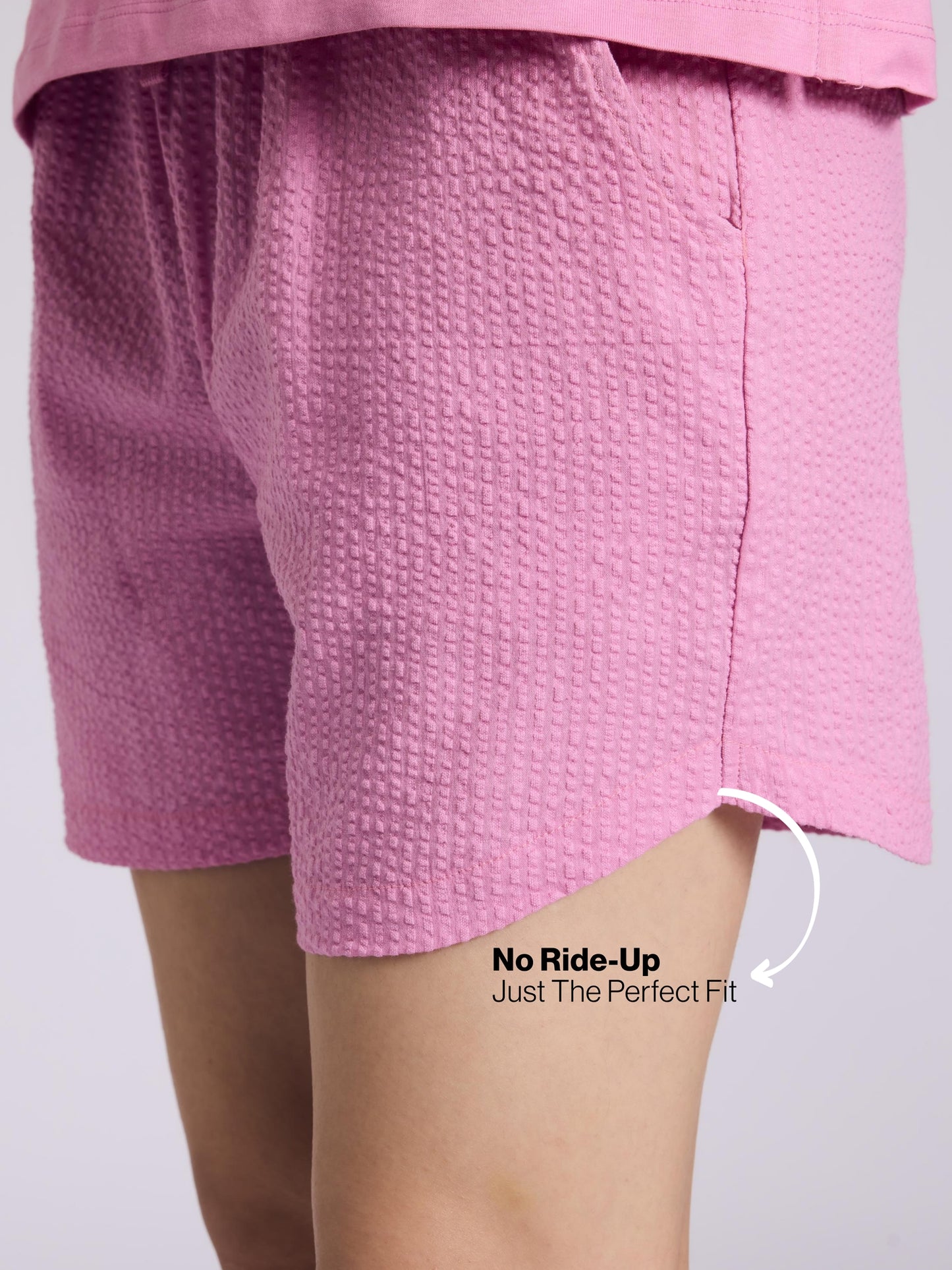 Nykd by Nykaa Essential Cotton Shorts Coord Set With Crew Neck Cotton Knit Tee Nys942 Pink Seer