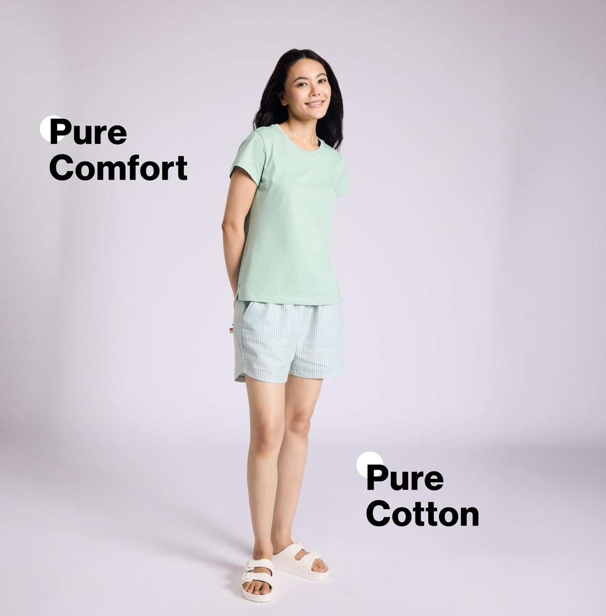 Nykd by Nykaa Essential Cotton Shorts Coord Set With Crew Neck Cotton Knit Tee Nys942 Green Stripe