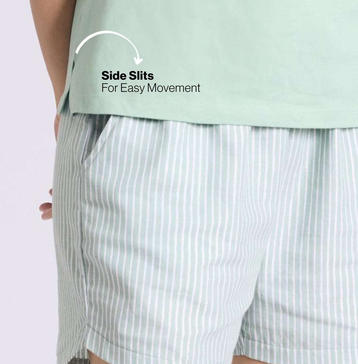 Nykd by Nykaa Essential Cotton Shorts Coord Set With Crew Neck Cotton Knit Tee Nys942 Green Stripe