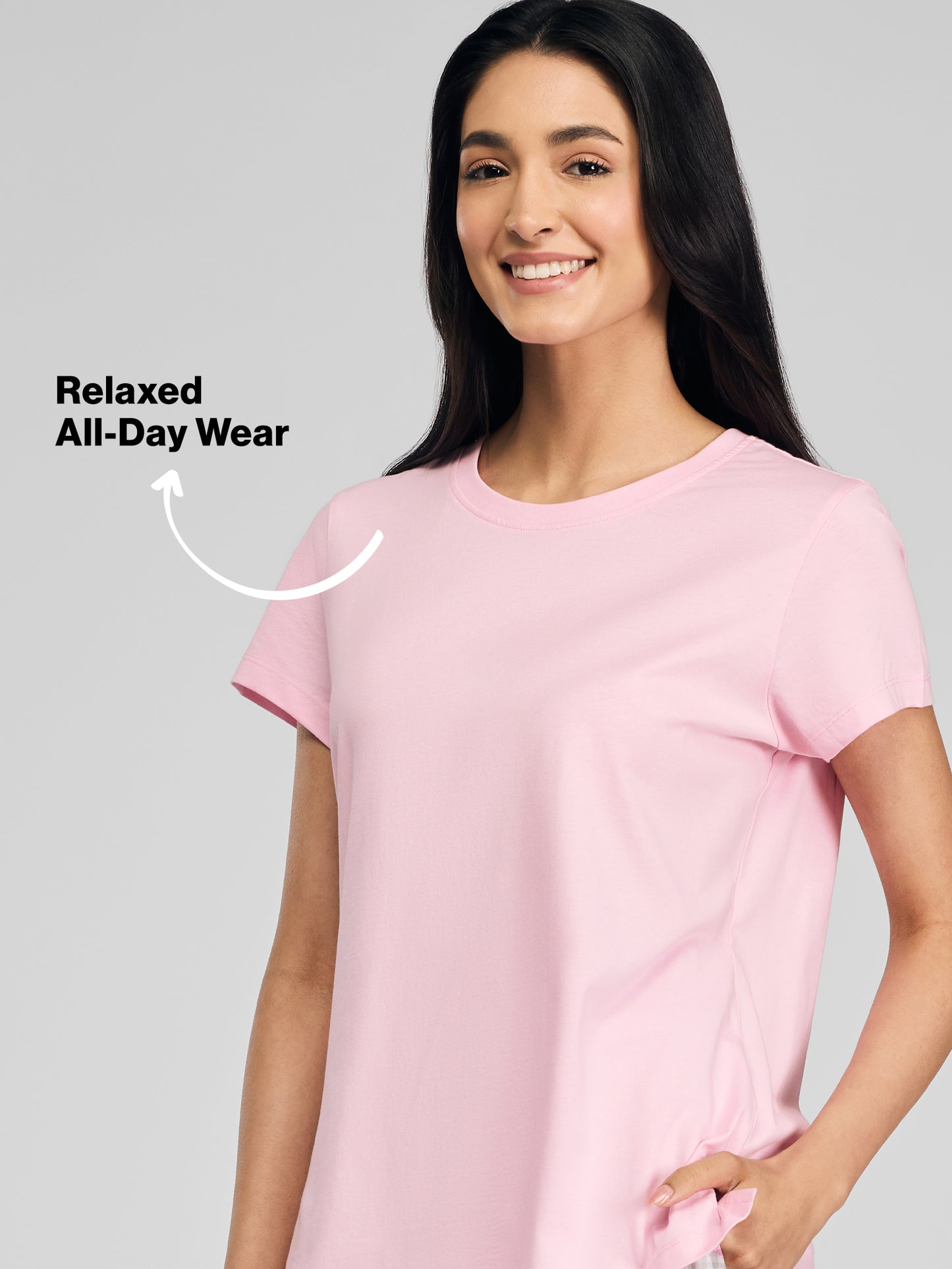 Nykd by Nykaa Essential Cotton Shorts Coord Set With Crew Neck Cotton Knit Tee Nys942 Pink Coastal