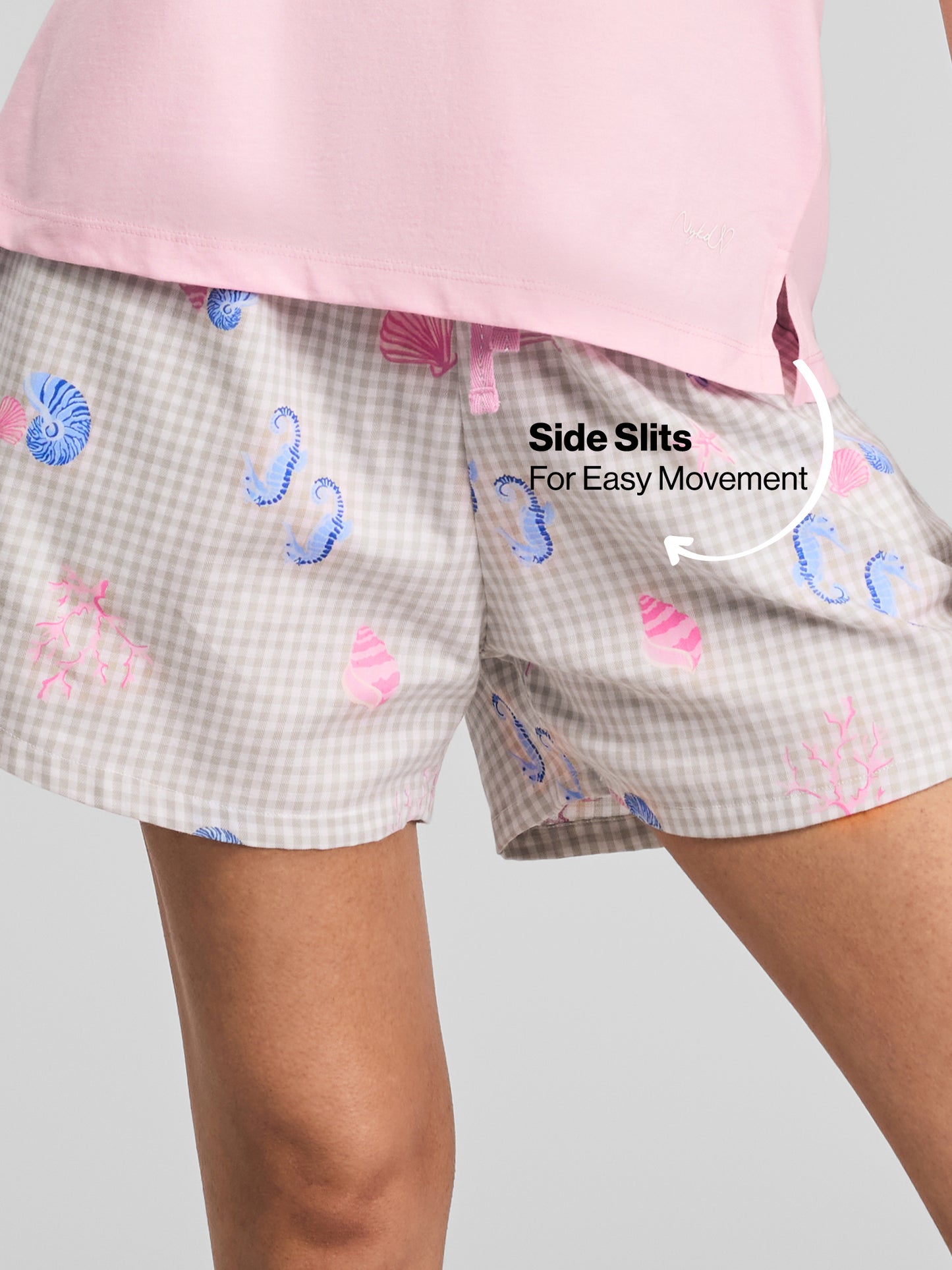 Nykd by Nykaa Essential Cotton Shorts Coord Set With Crew Neck Cotton Knit Tee Nys942 Pink Coastal