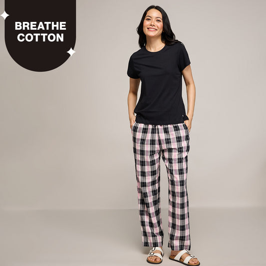 Nykd By Nykaa Essential Cotton Pyjama Coord Set With Crew Neck Cotton Knit Tee Nys943 Black